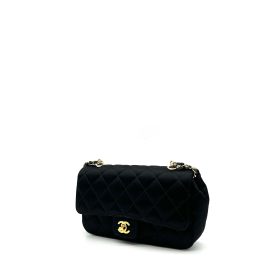 Chanel Satin Black Single Mini Flap Bag with Champagne Gold Hardware 2015-2016