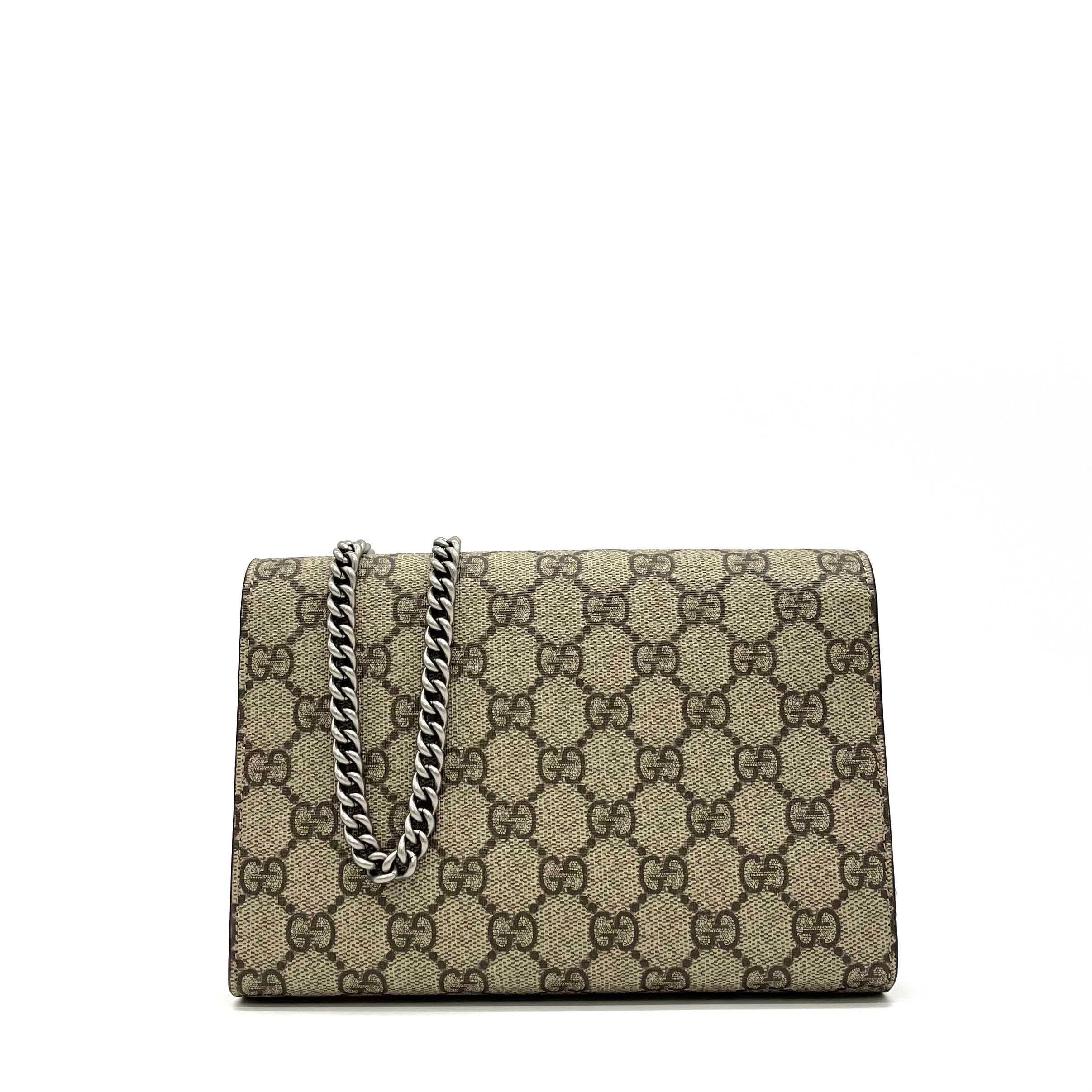 GG Supreme Monogram Mini Dionysus Chain Wallet Beige Taupe