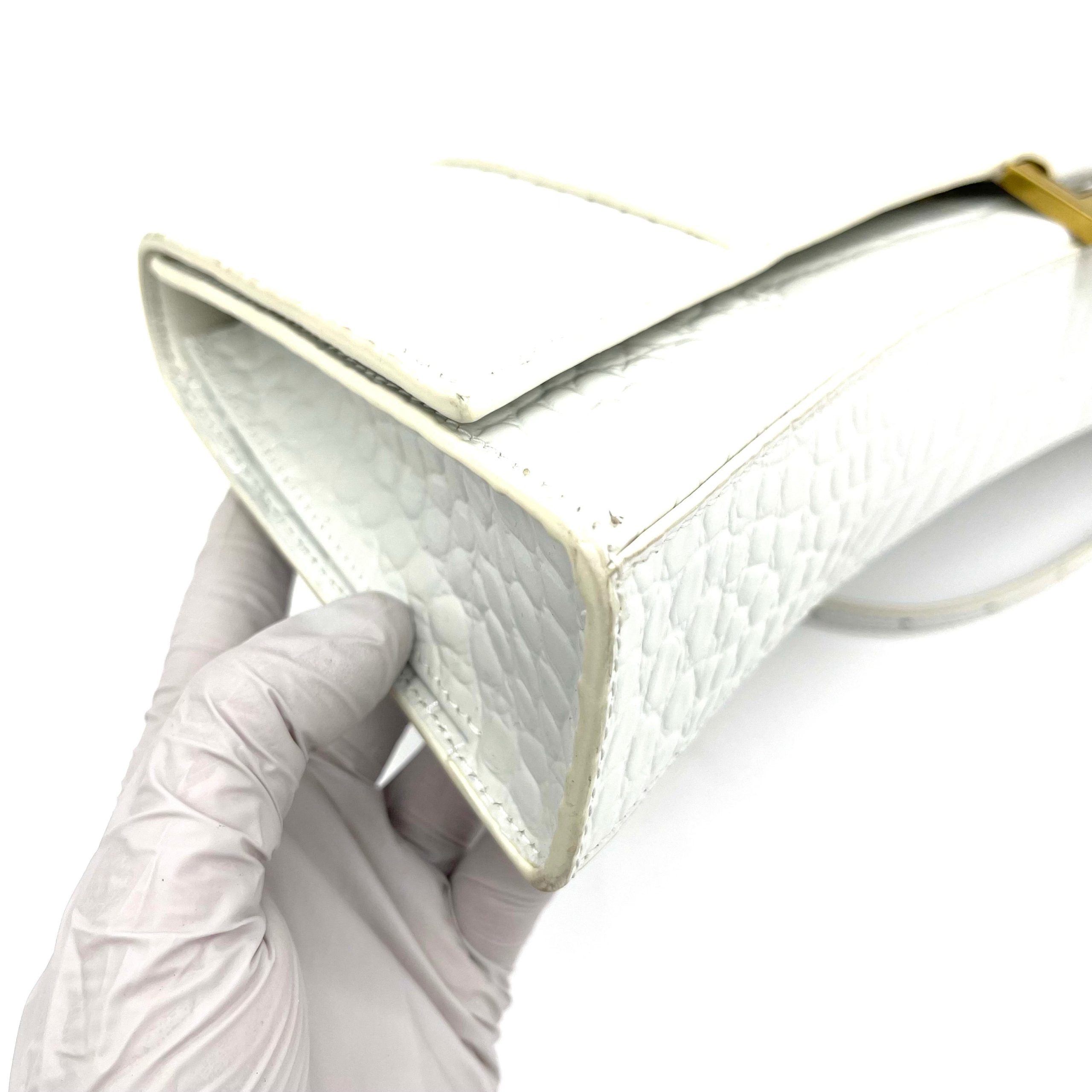 BALENCIAGA Hourglass Stretch Top Handle Bag Crocodile White