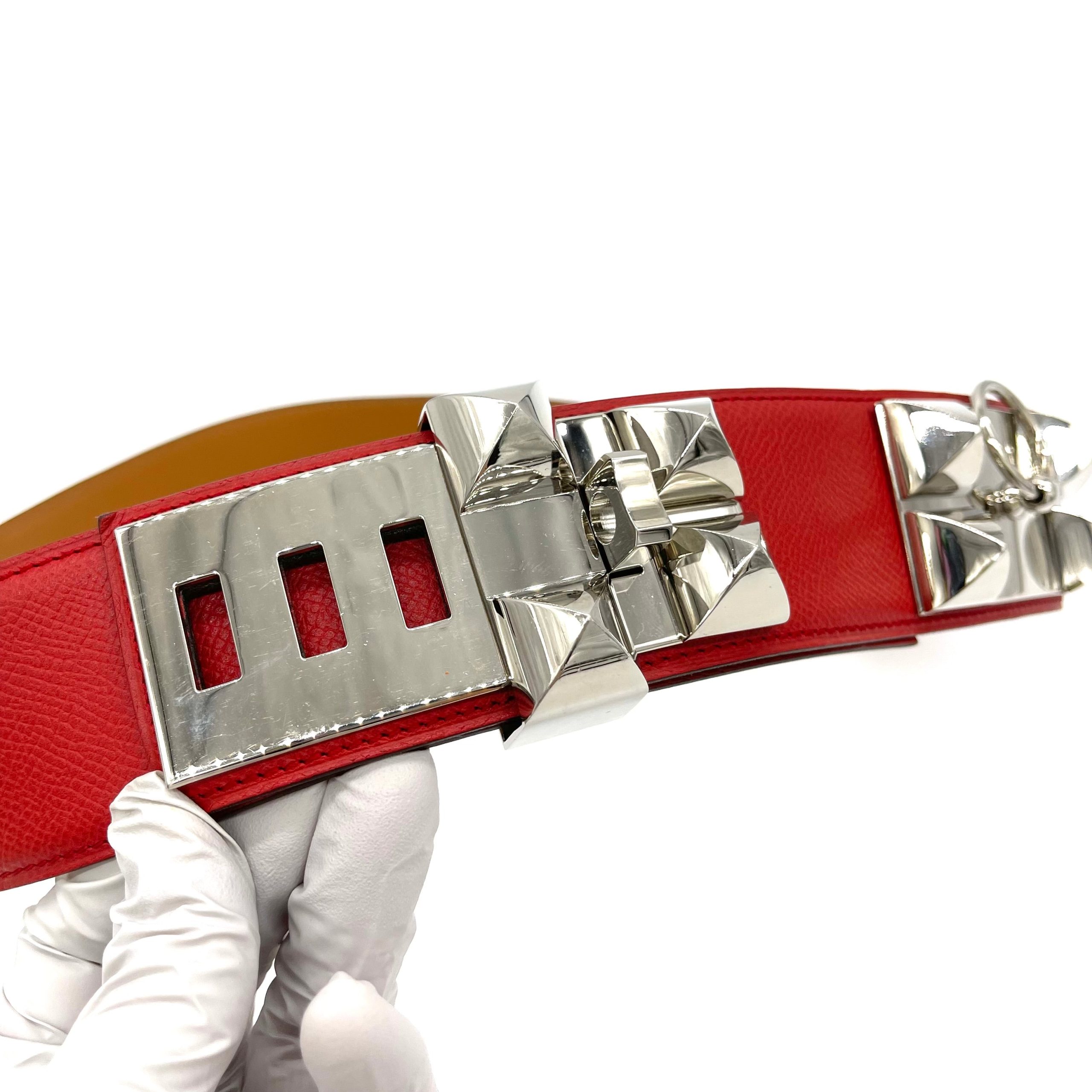 HERMES Courchevel Collier De Chien CDC Belt 85 32 Silver Red
