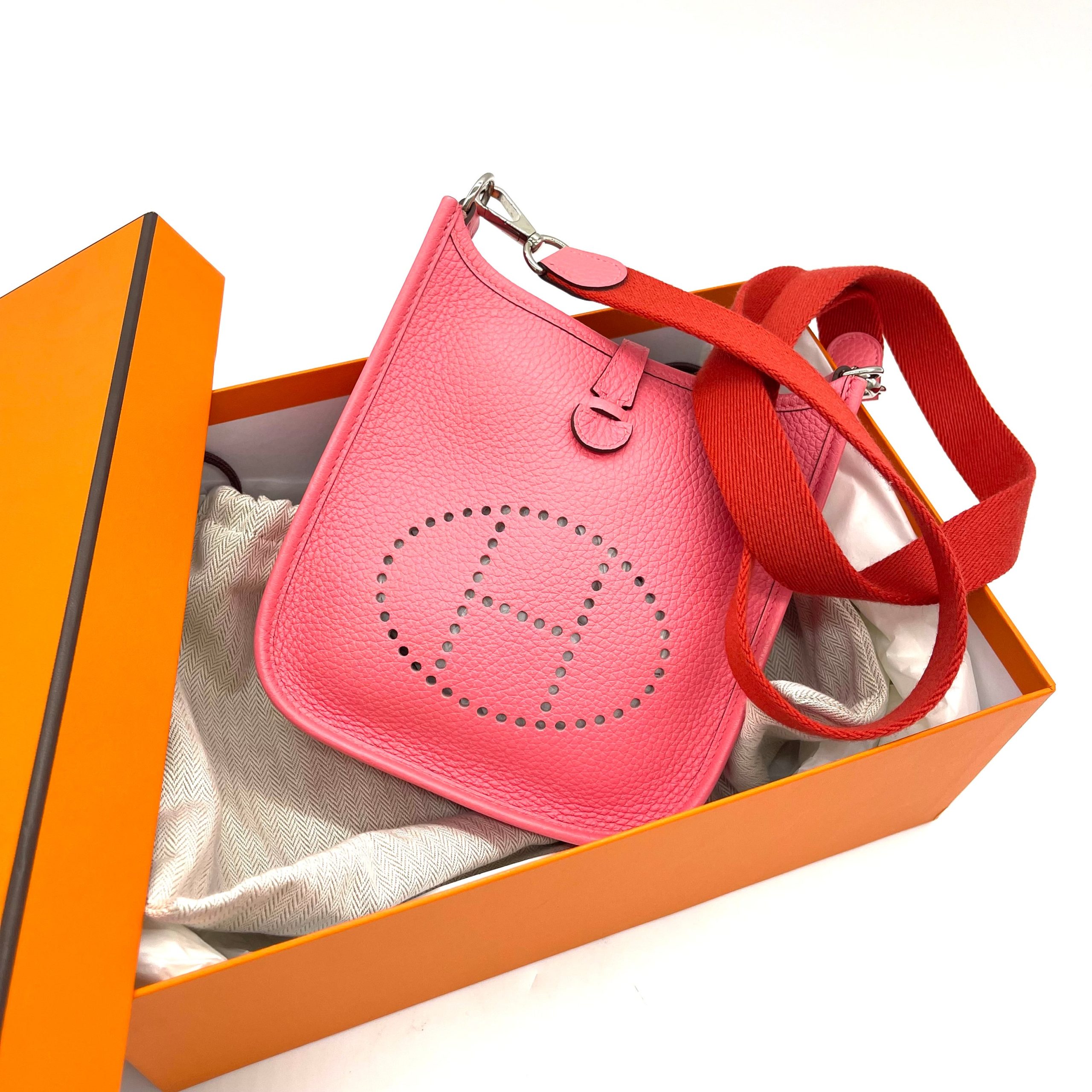 Hermès Mini Evelyne II TPM 16 Rose Azalée Clemence with Palladium Hardware
