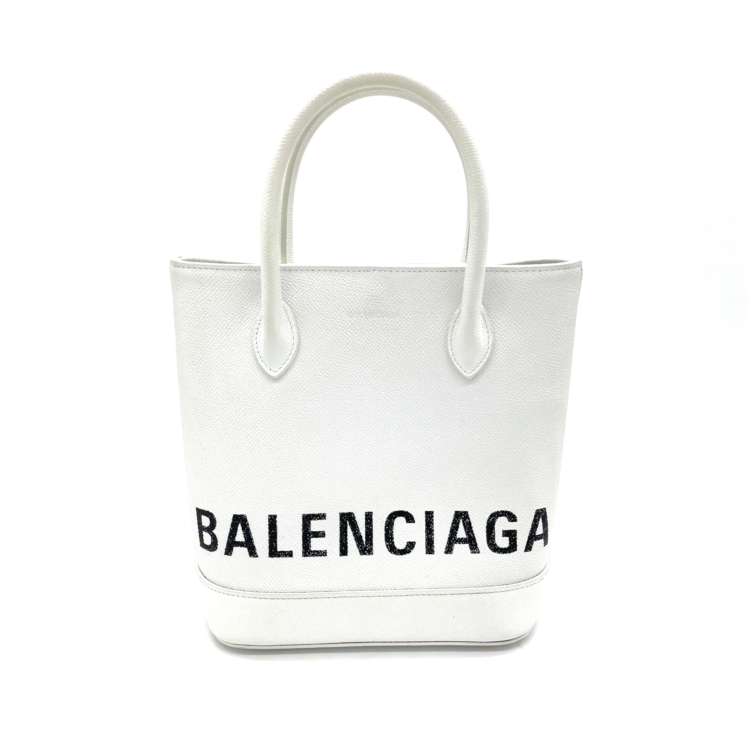 BALENCIAGA Logo Ville Tote Leather XXS White