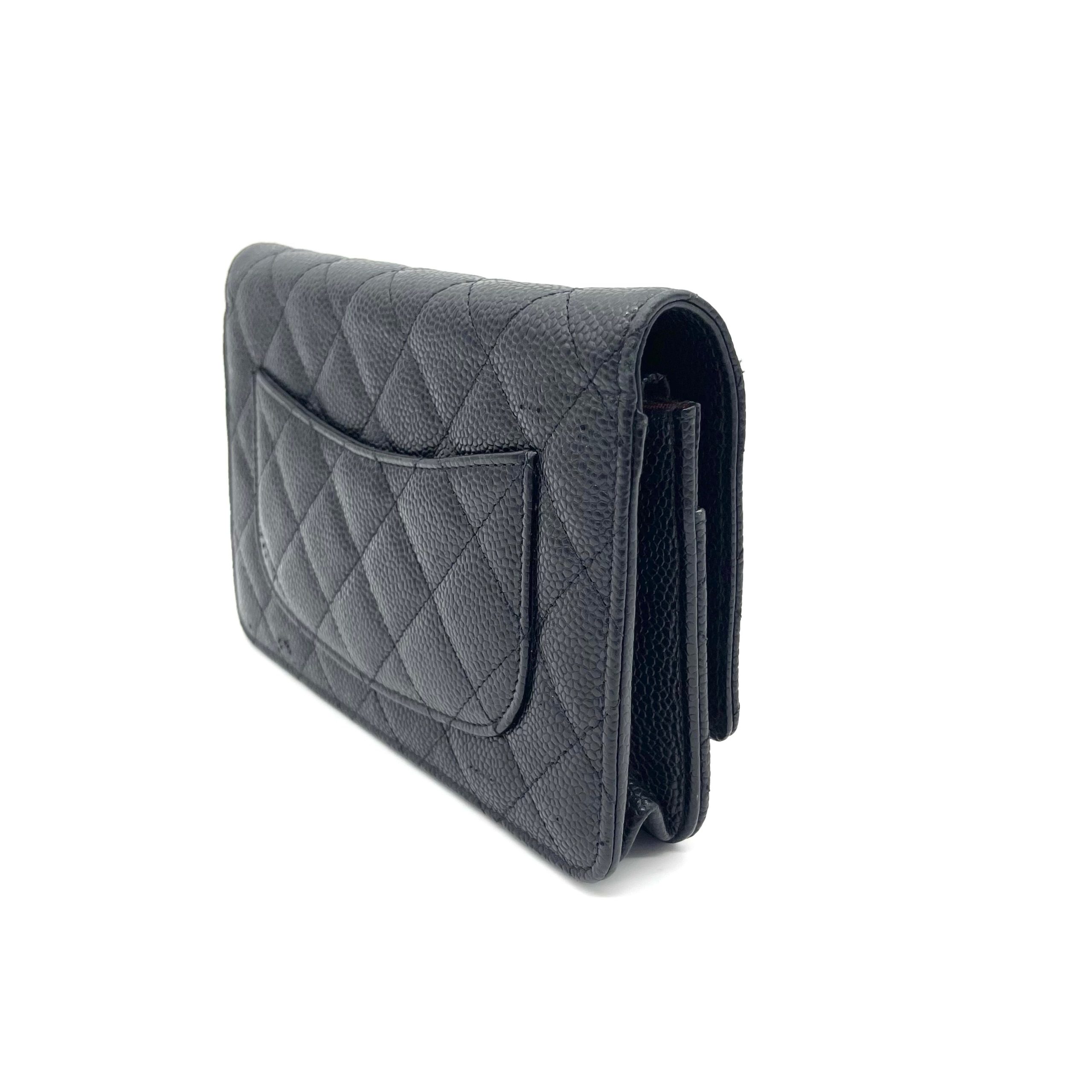 CHANEL Caviar Quilted Wallet On Chain (WOC) – Black & Gold