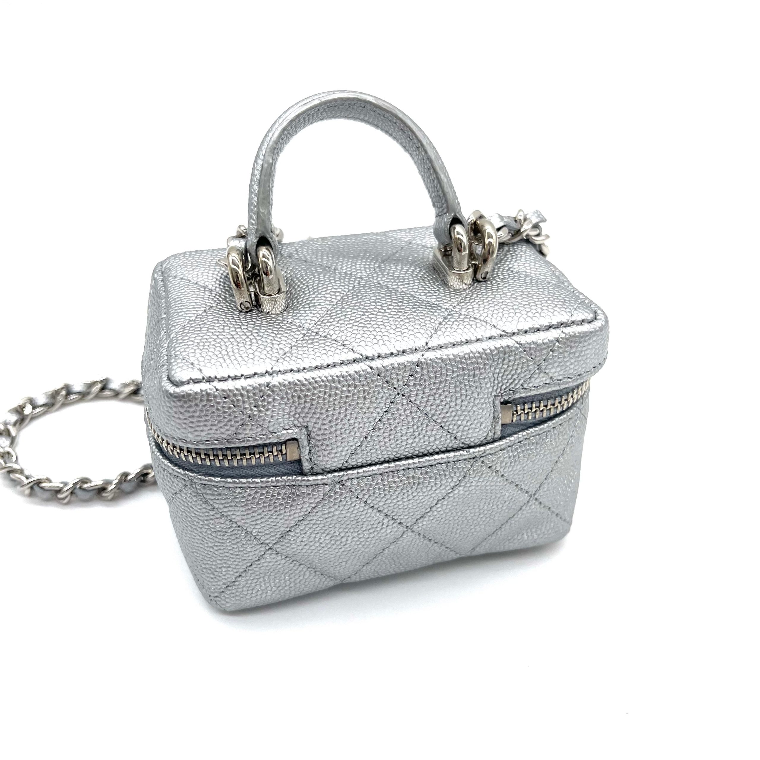 Chanel 21S Metallic Silver Micro Vanity Grained Calfskin SHW