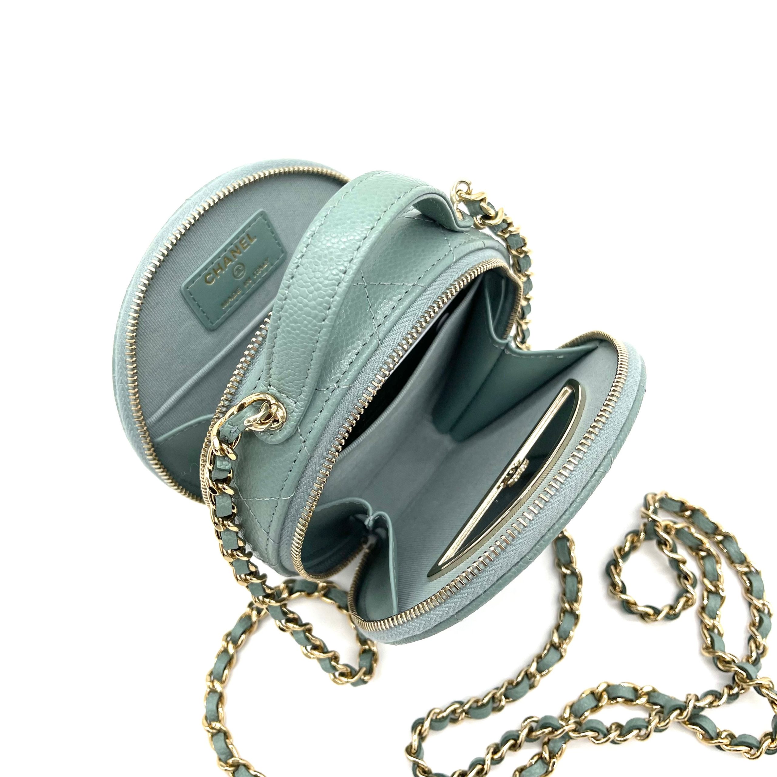 CHANEL Caviar Quilted Round Handle With Care Vanity With Chain Green