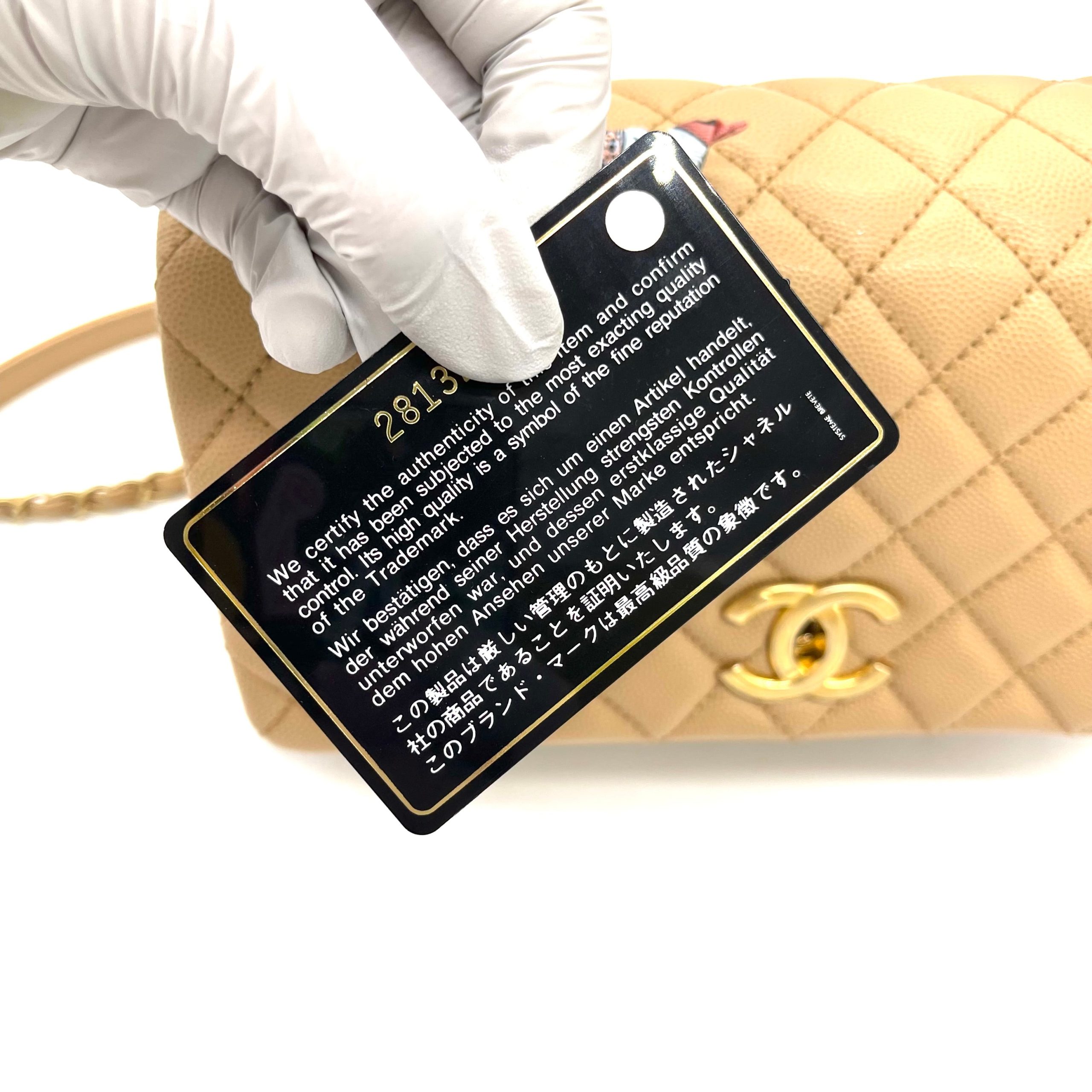 Chanel Coco Handle Small Flap Bag in Beige Caviar Leather with Gold Hardware