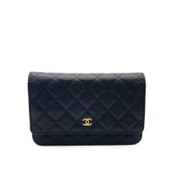 CHANEL Caviar Quilted Wallet On Chain (WOC) – Black & Gold