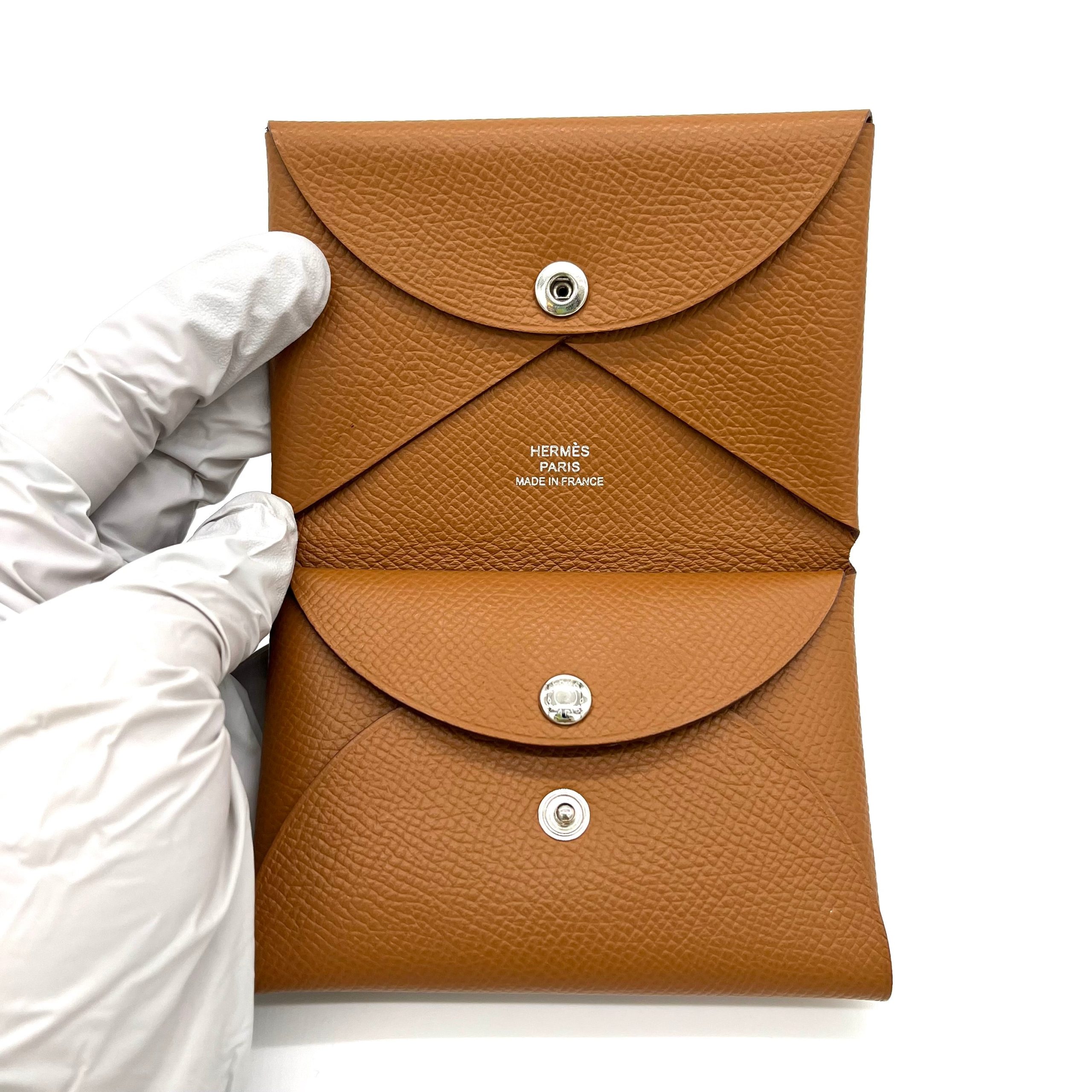 Hermes Epsom Calvi Duo Card Case Gold