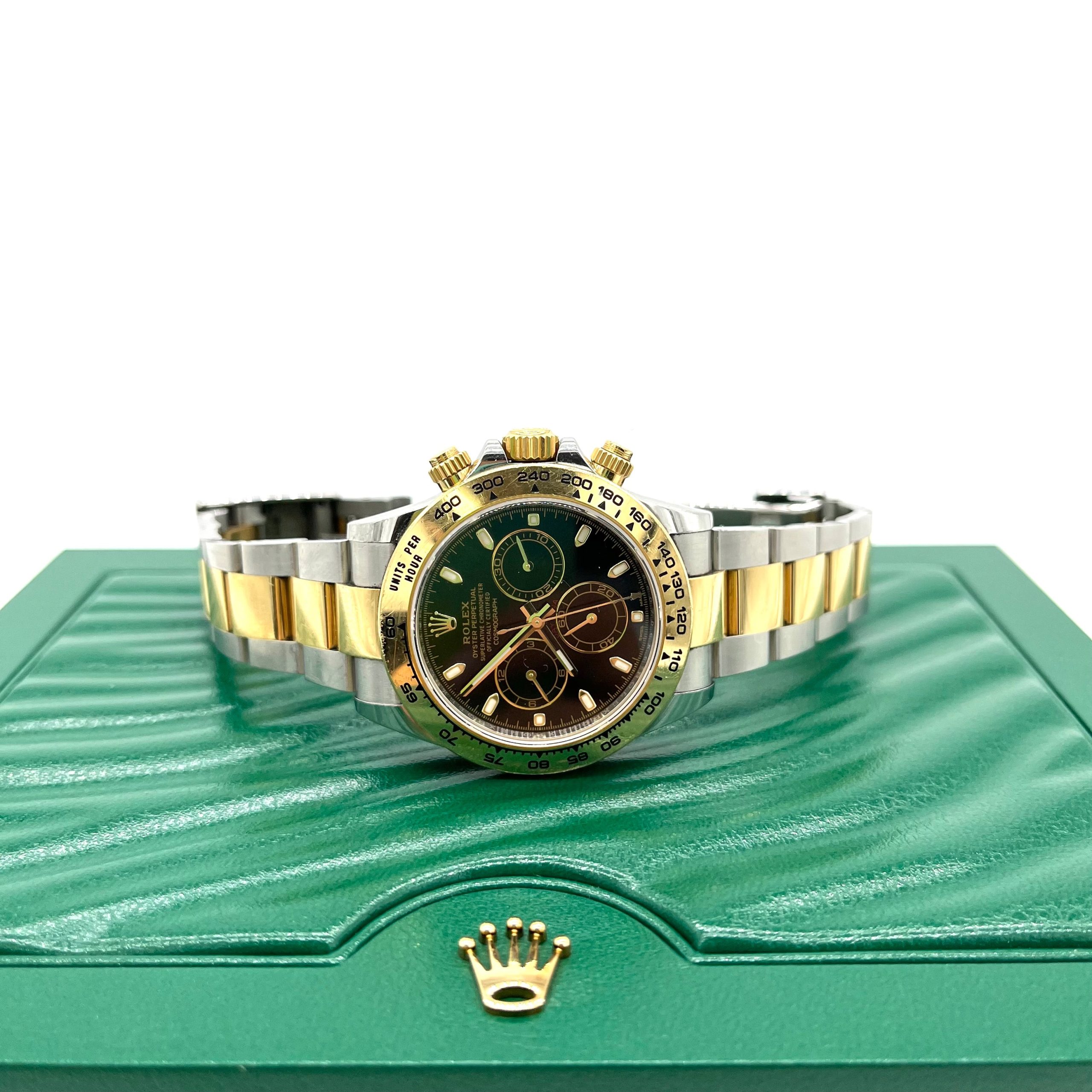 Rolex Daytona Two Tone Black Dial Mens Watch Box Papers