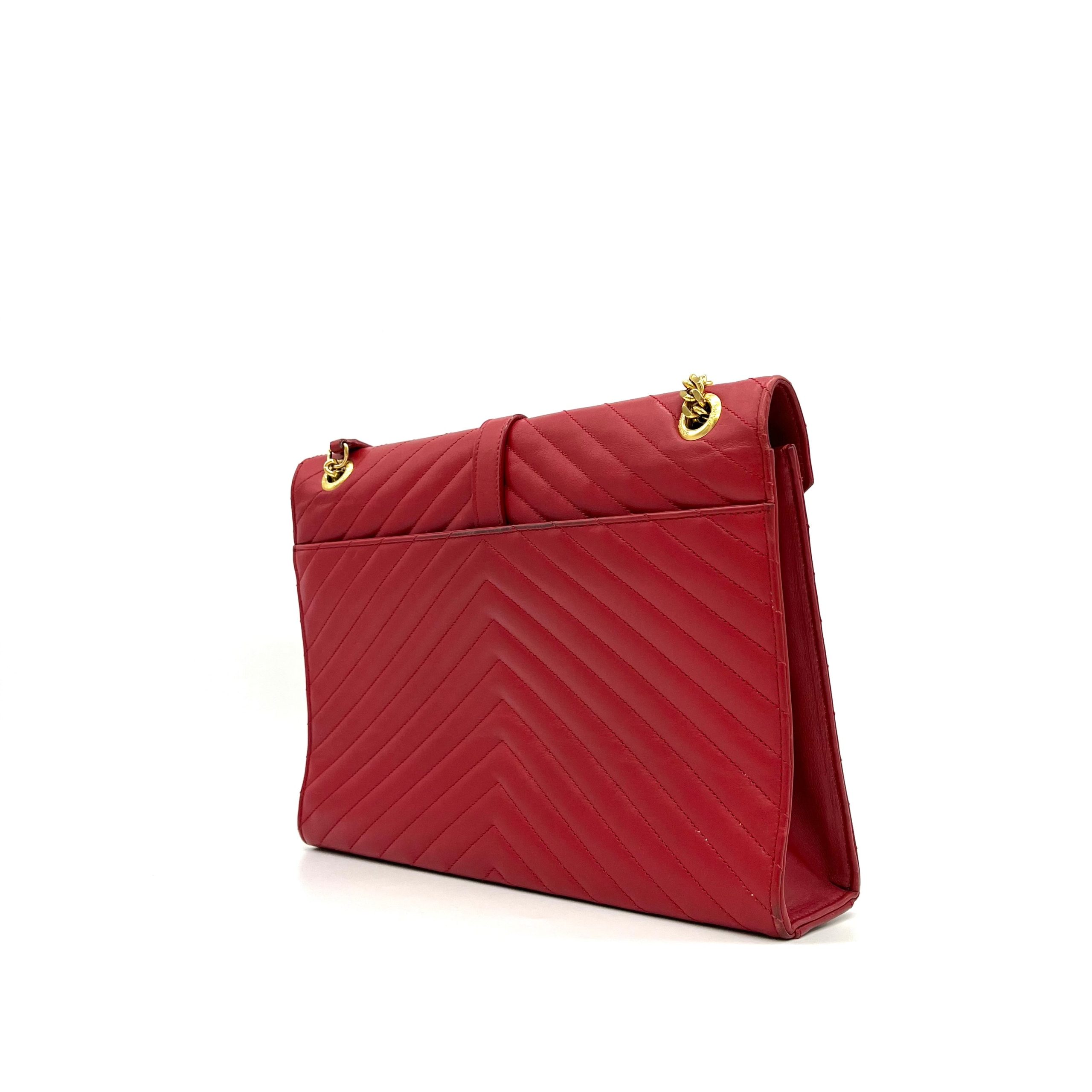 Saint Laurent Grain De Poudre Matelasse Chevron Large Monogram Satchel Lipstick Red 2013