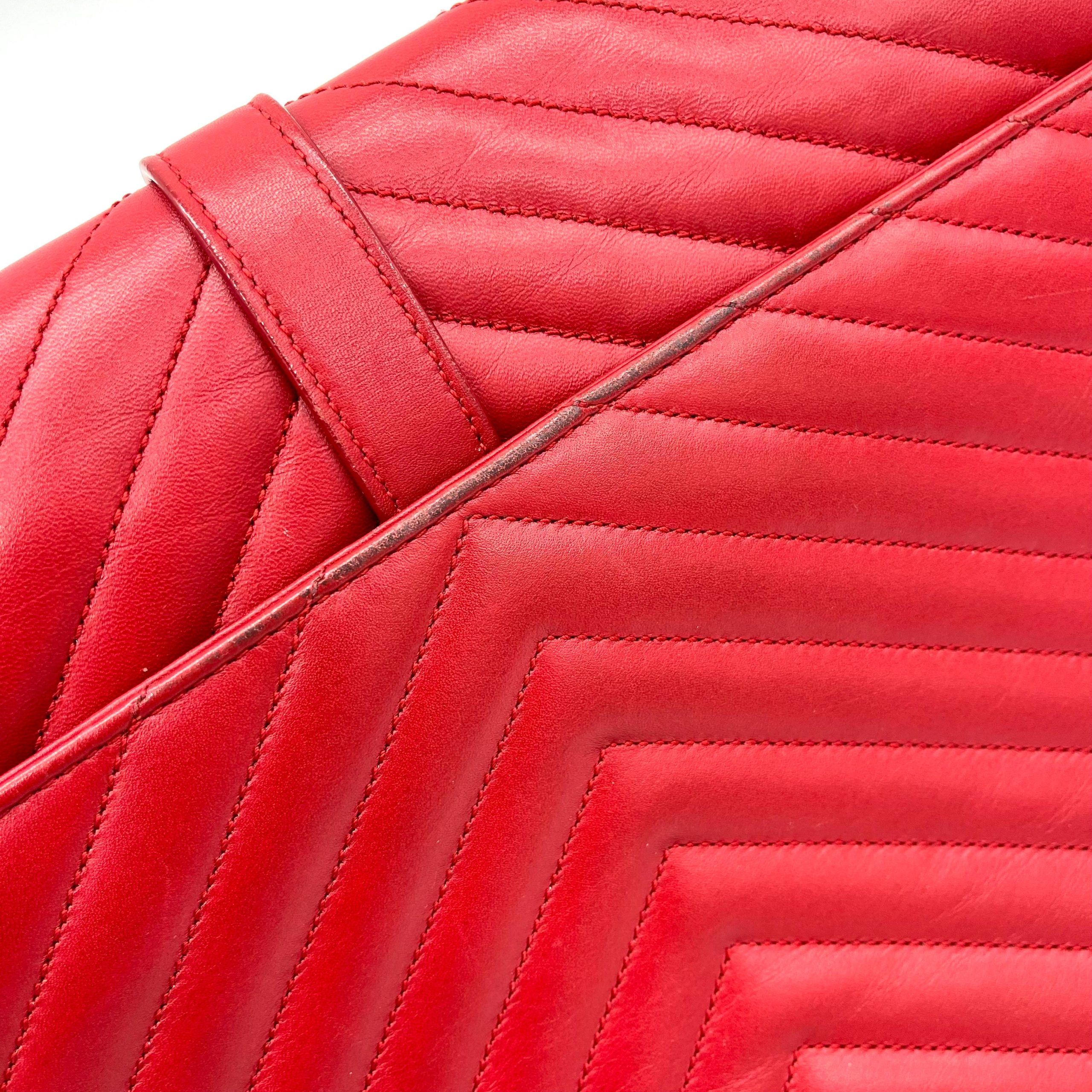 Saint Laurent Grain De Poudre Matelasse Chevron Large Monogram Satchel Lipstick Red 2013