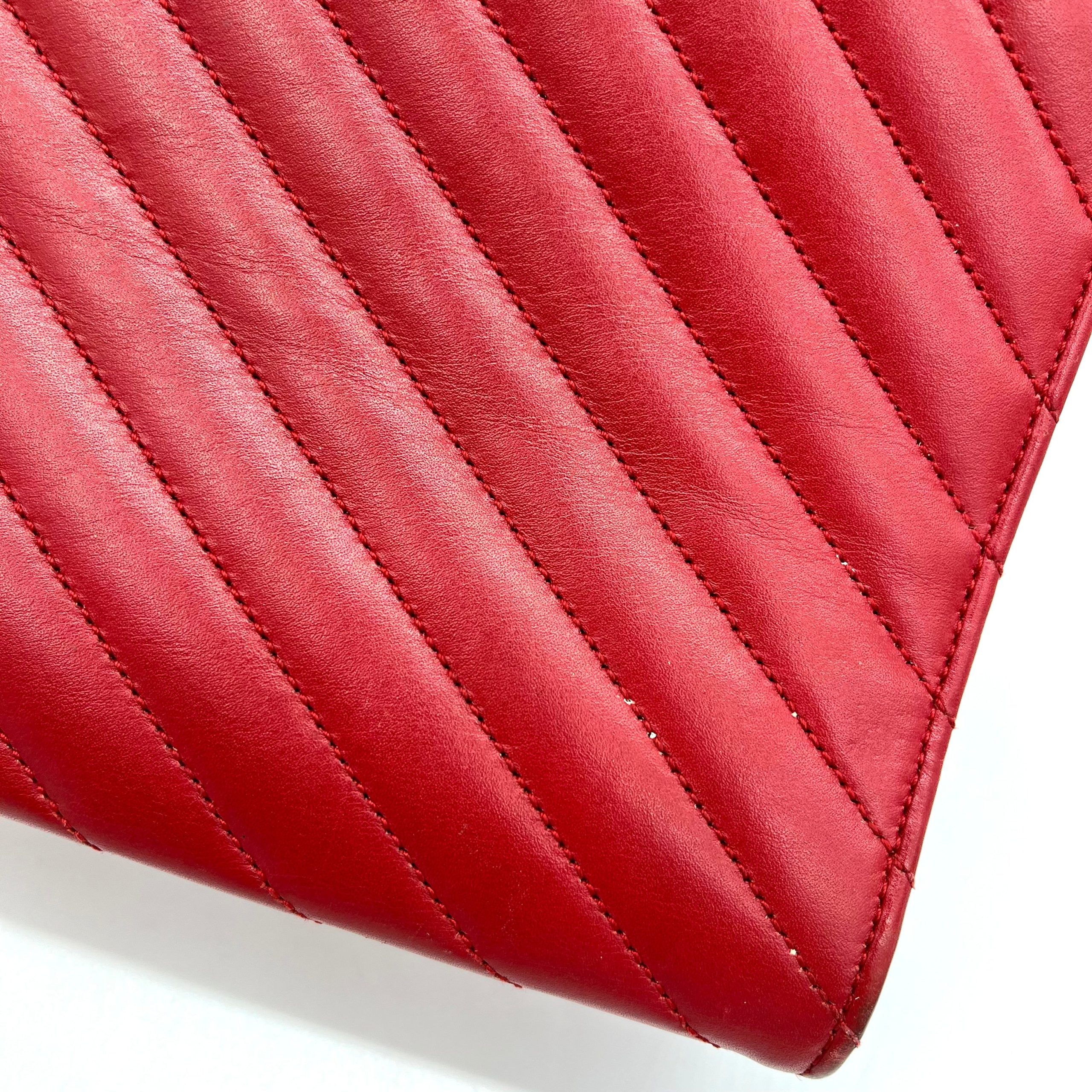 Saint Laurent Grain De Poudre Matelasse Chevron Large Monogram Satchel Lipstick Red 2013