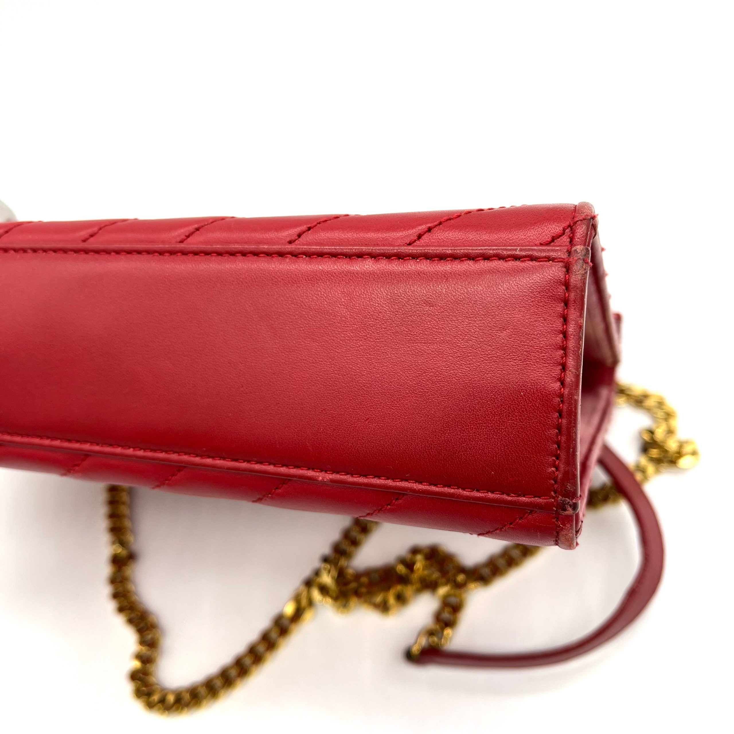 Saint Laurent Grain De Poudre Matelasse Chevron Large Monogram Satchel Lipstick Red 2013