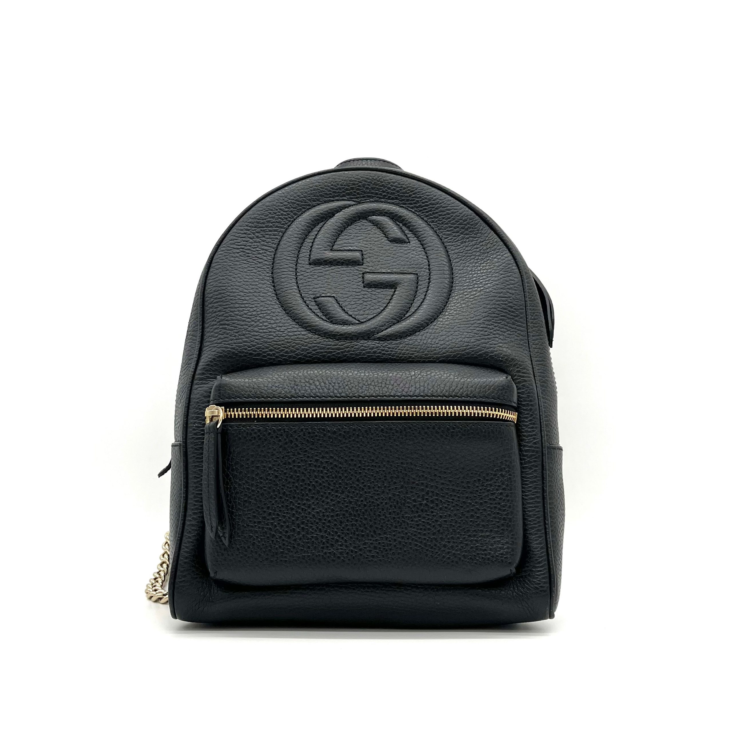 Gucci  Pebbled Calfskin Soho Chain Backpack Black