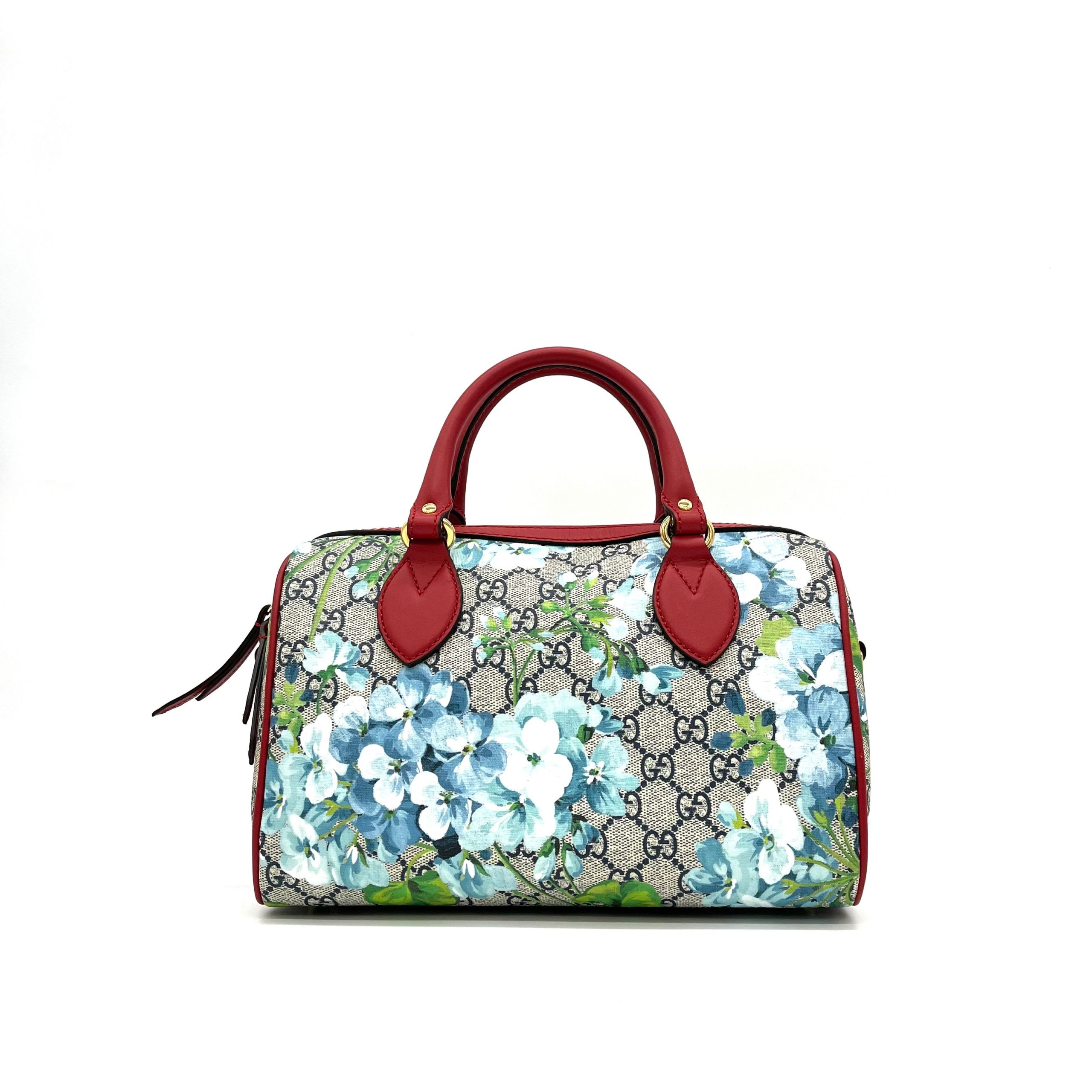 Gucci  GG Supreme Monogram Blooms Small Boston Beige Blue Navy Hibiscus Red