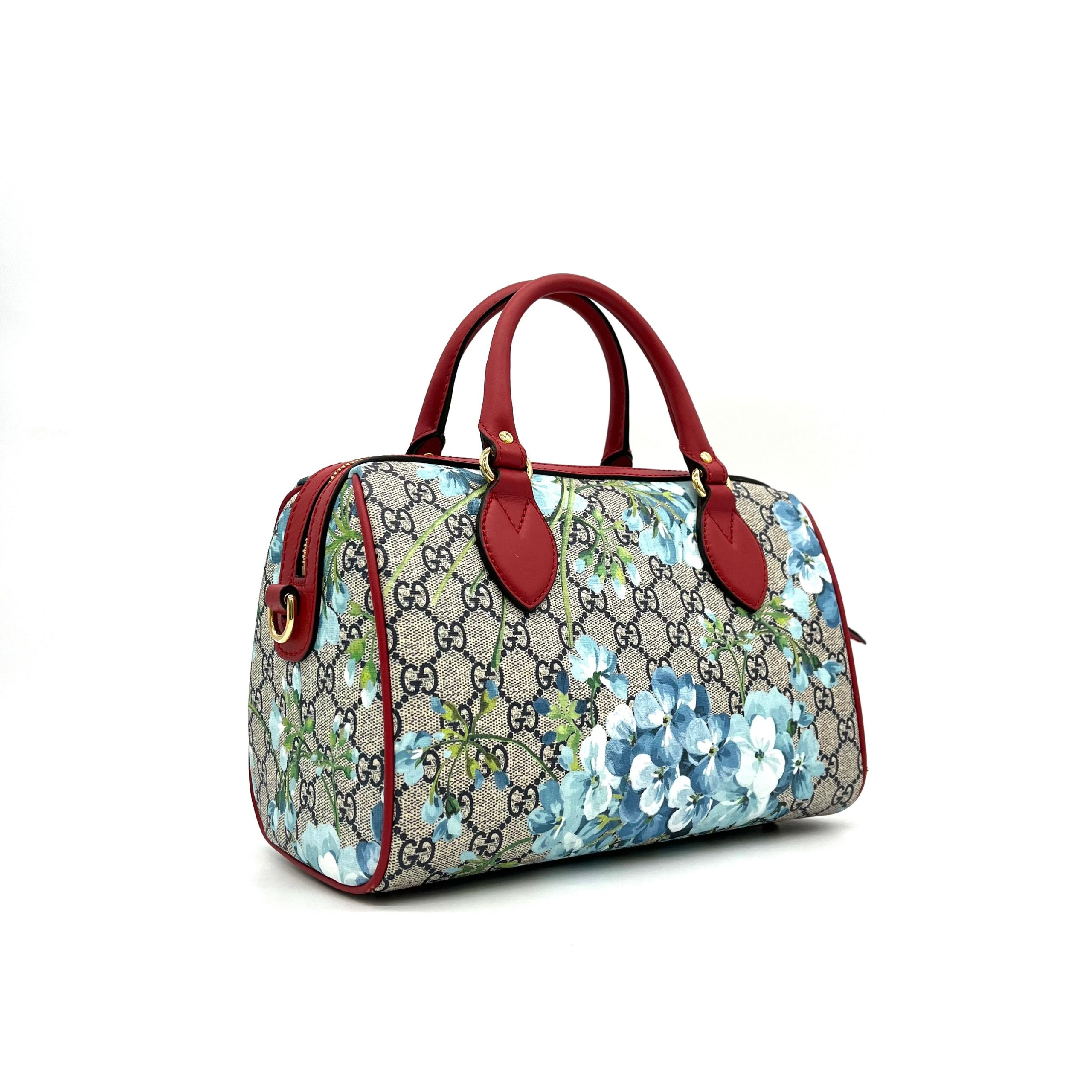 Gucci  GG Supreme Monogram Blooms Small Boston Beige Blue Navy Hibiscus Red