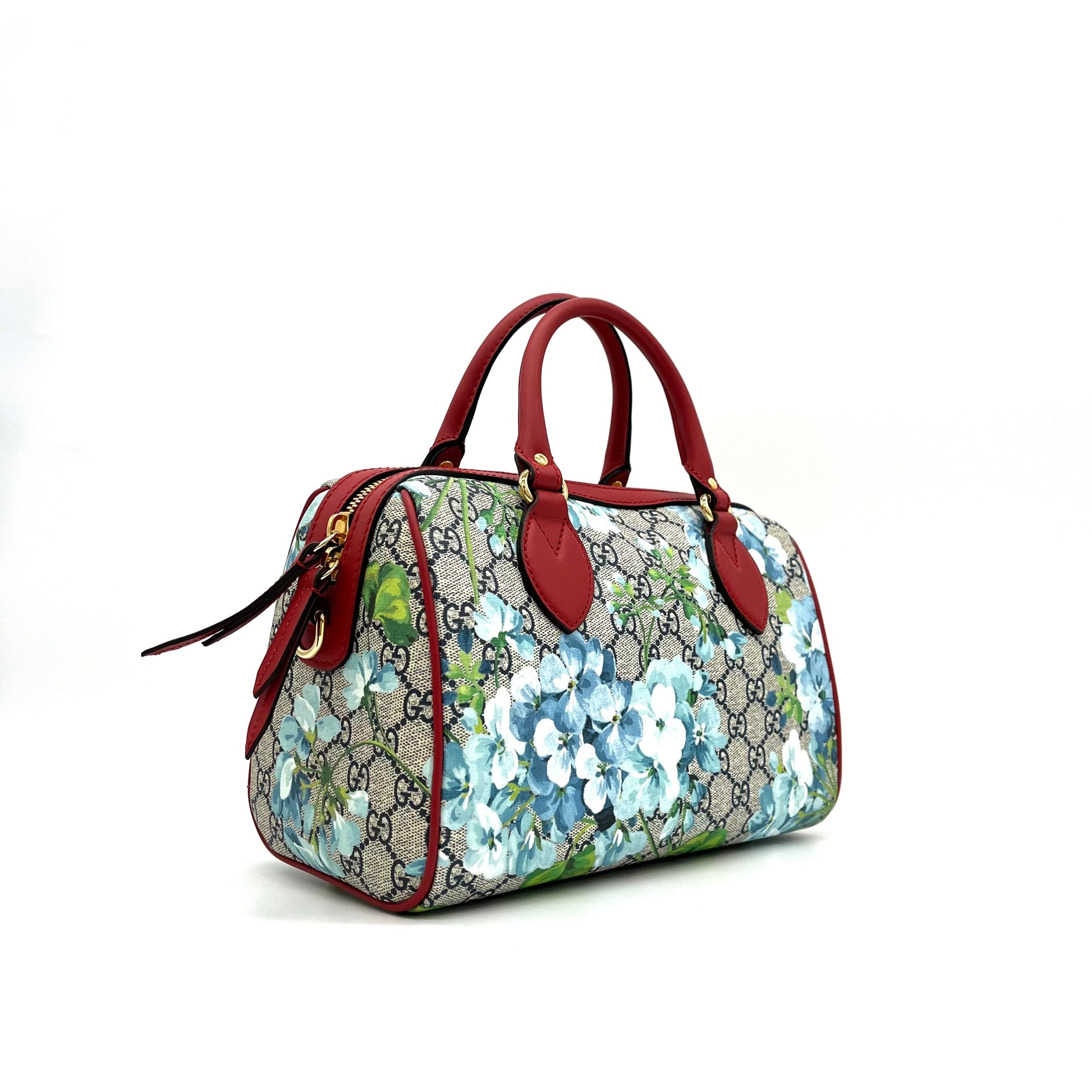 Gucci  GG Supreme Monogram Blooms Small Boston Beige Blue Navy Hibiscus Red