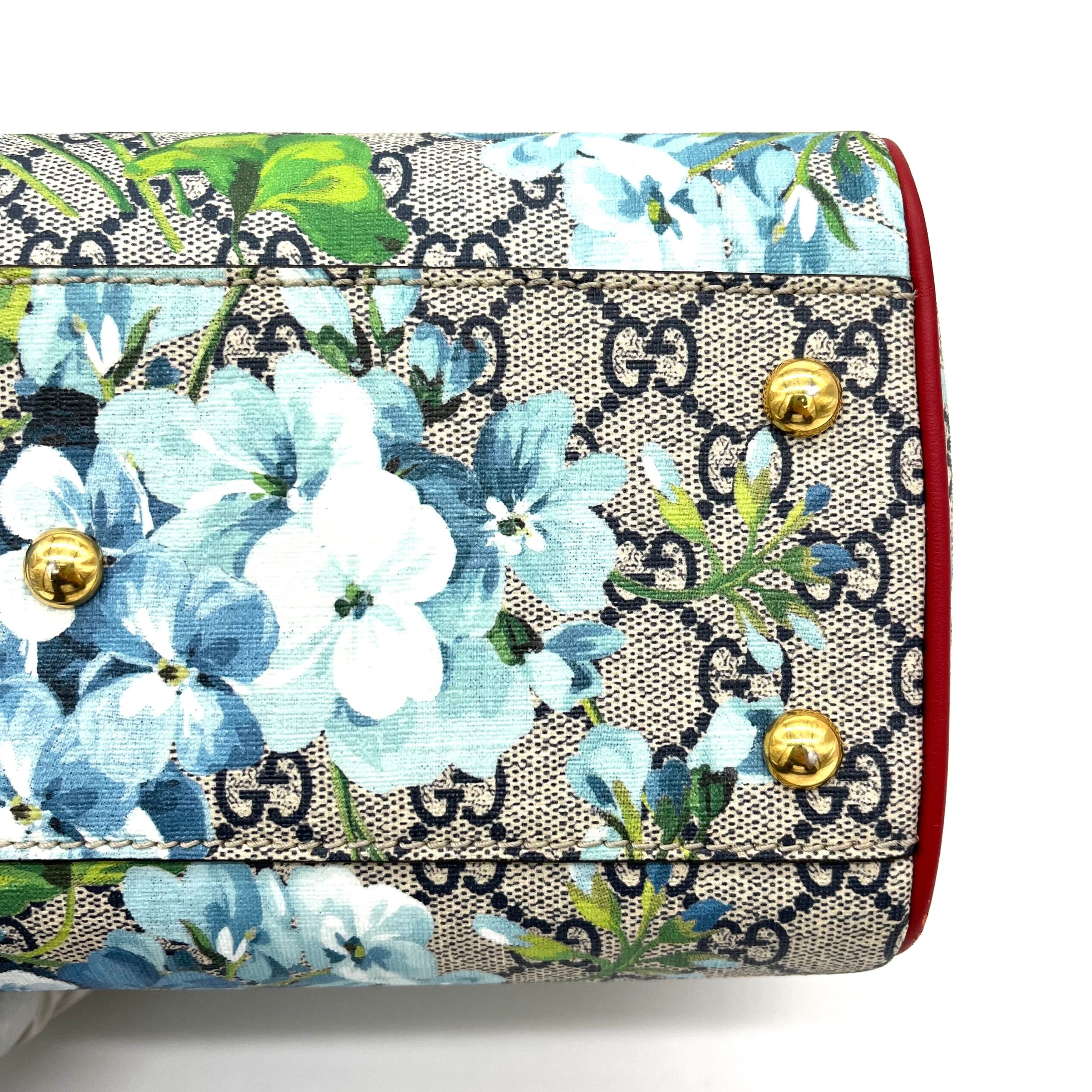 Gucci  GG Supreme Monogram Blooms Small Boston Beige Blue Navy Hibiscus Red