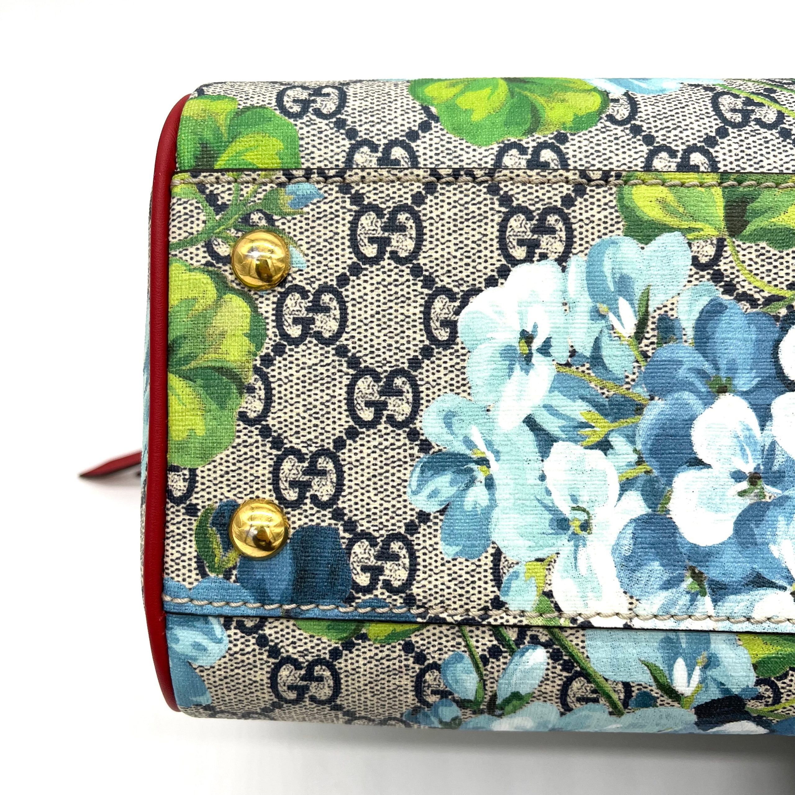 Gucci  GG Supreme Monogram Blooms Small Boston Beige Blue Navy Hibiscus Red