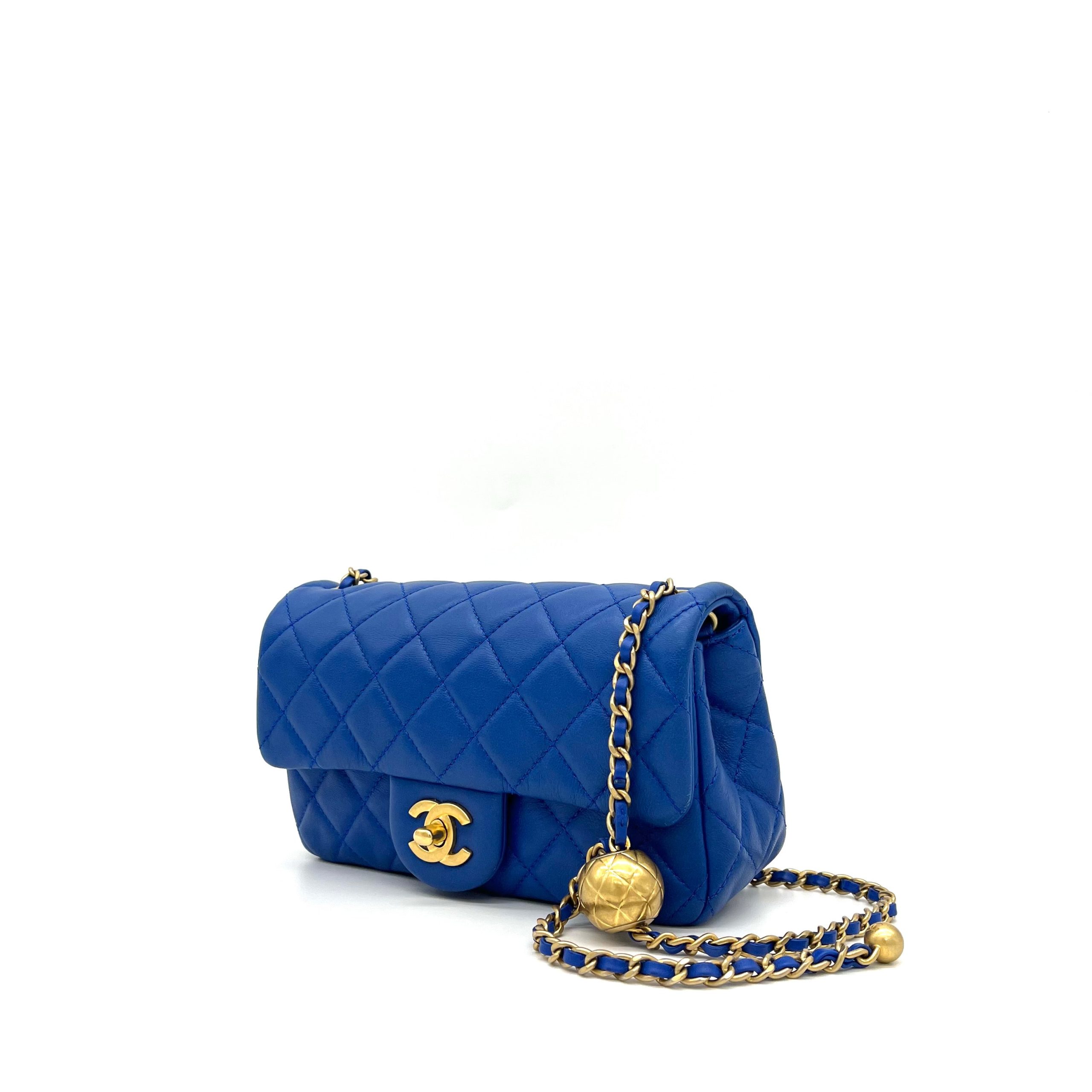 Chanel Lambskin Quilted Pearl Crush Mini Rectangular Flap Blue
