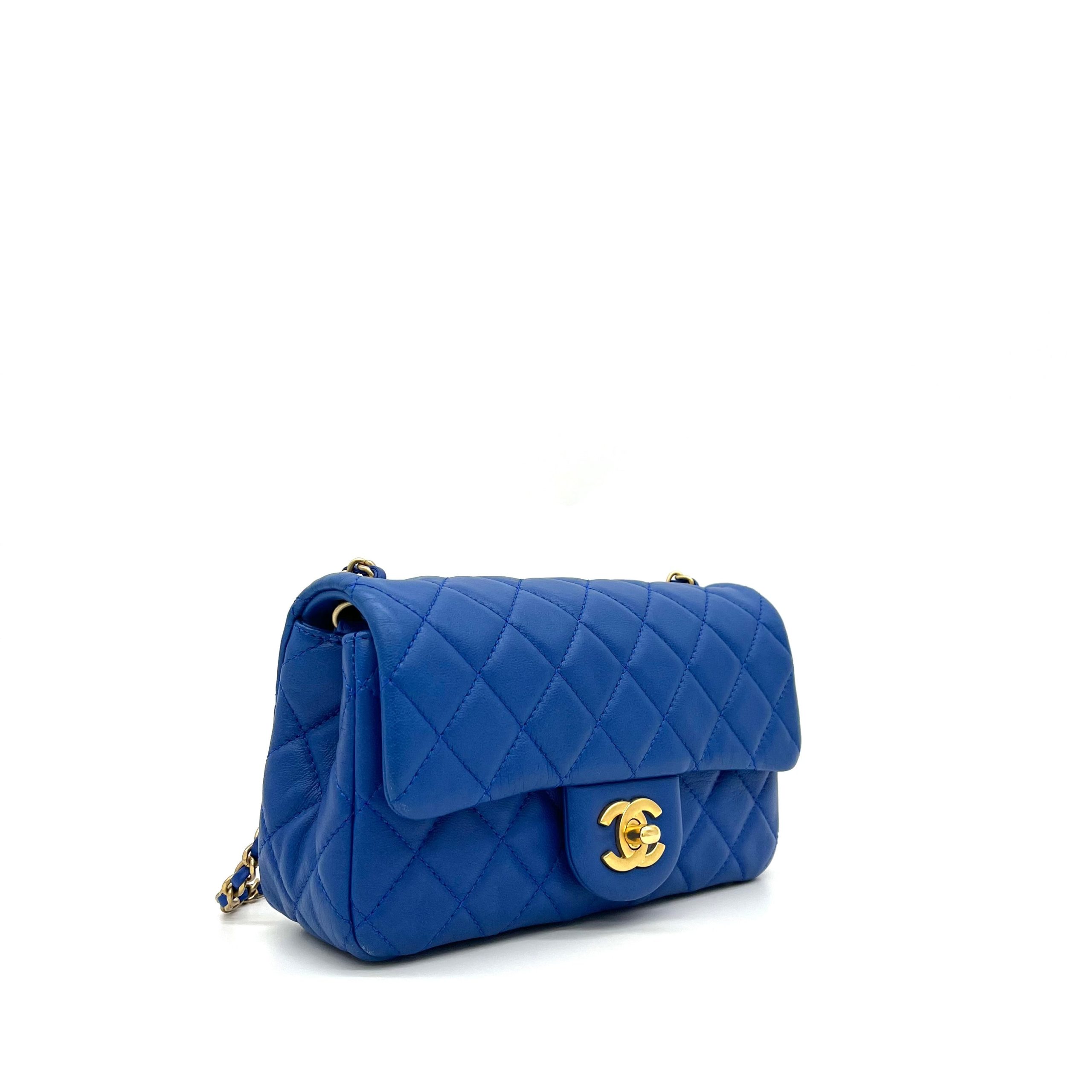 Chanel Lambskin Quilted Pearl Crush Mini Rectangular Flap Blue