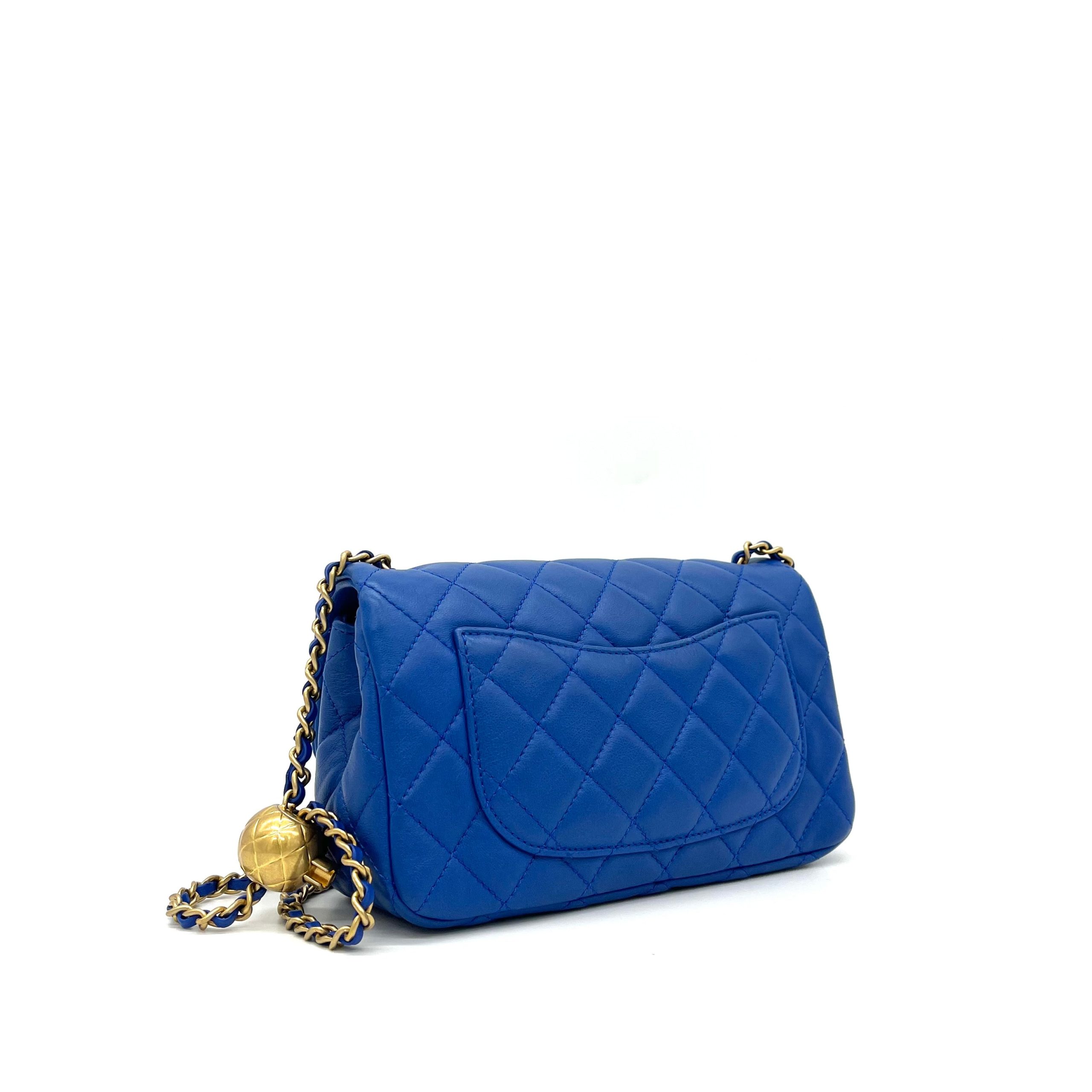 Chanel Lambskin Quilted Pearl Crush Mini Rectangular Flap Blue