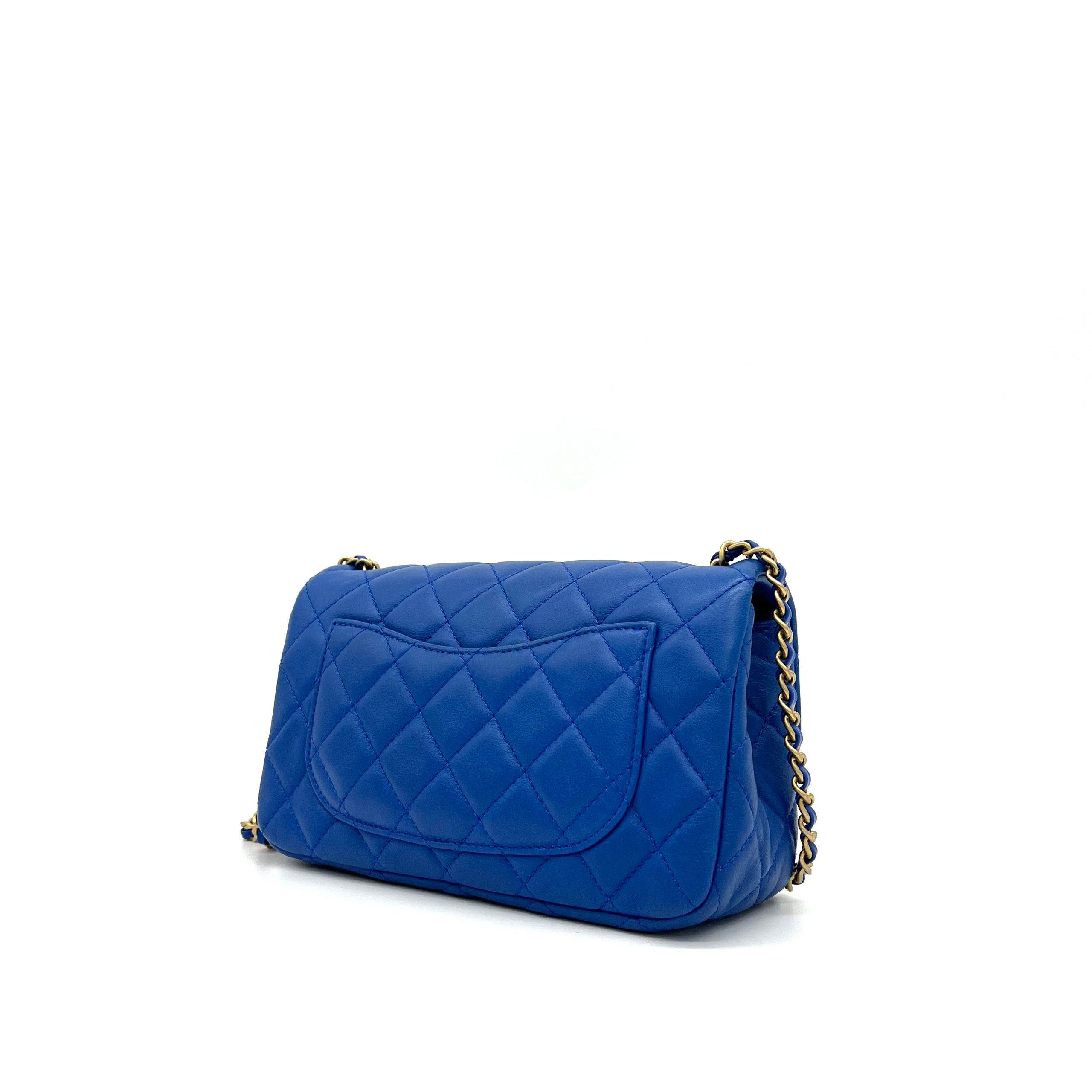 Chanel Lambskin Quilted Pearl Crush Mini Rectangular Flap Blue