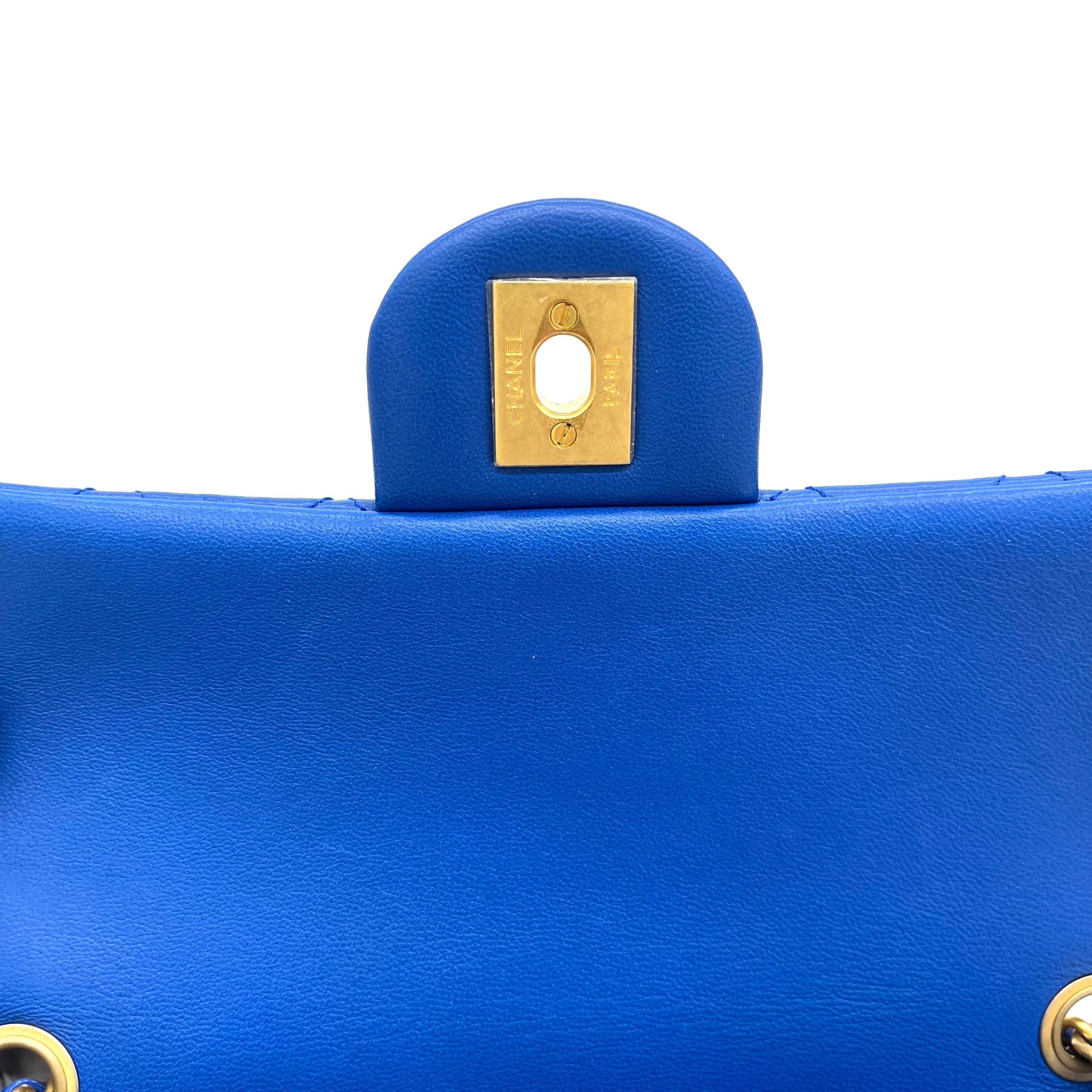 Chanel Lambskin Quilted Pearl Crush Mini Rectangular Flap Blue