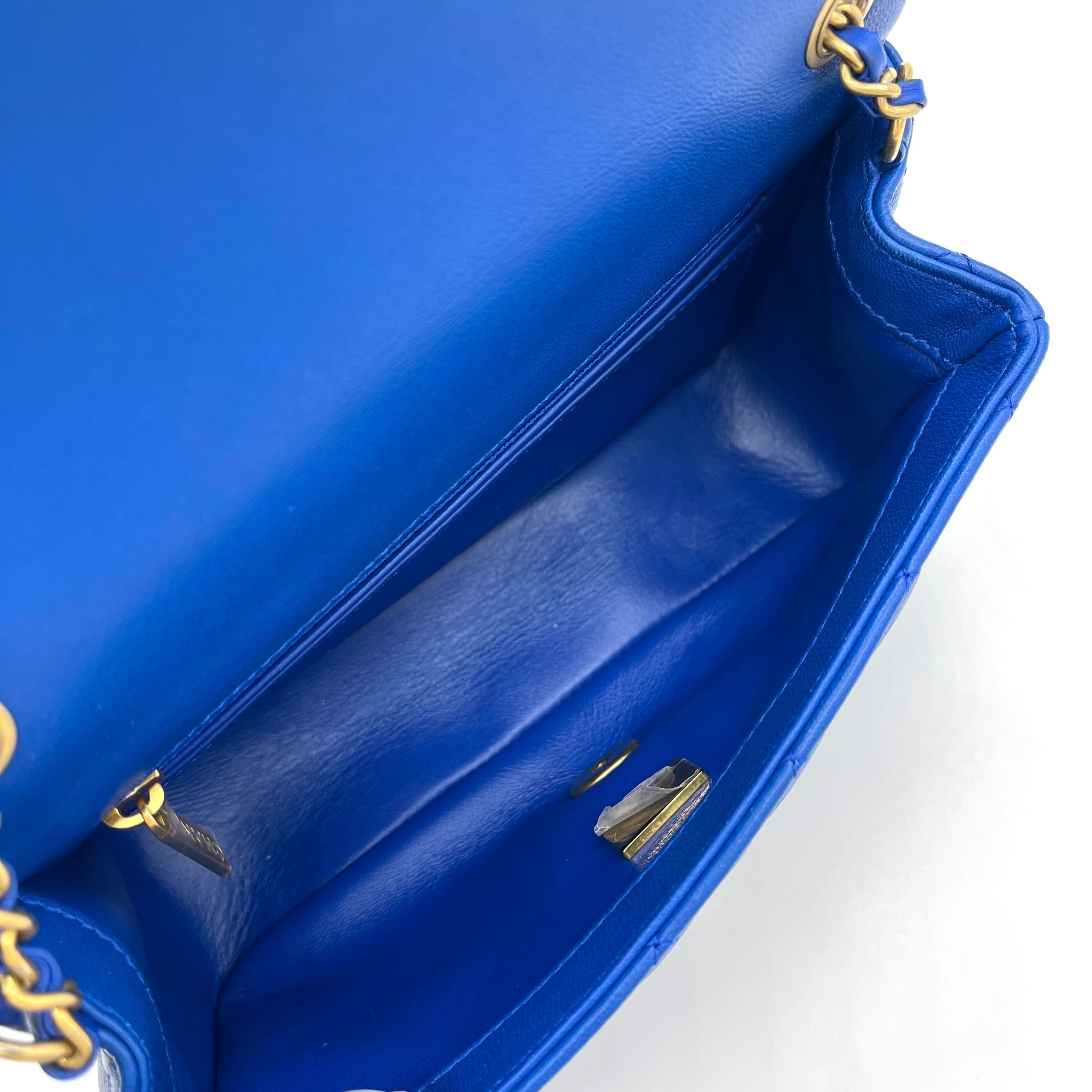 Chanel Lambskin Quilted Pearl Crush Mini Rectangular Flap Blue