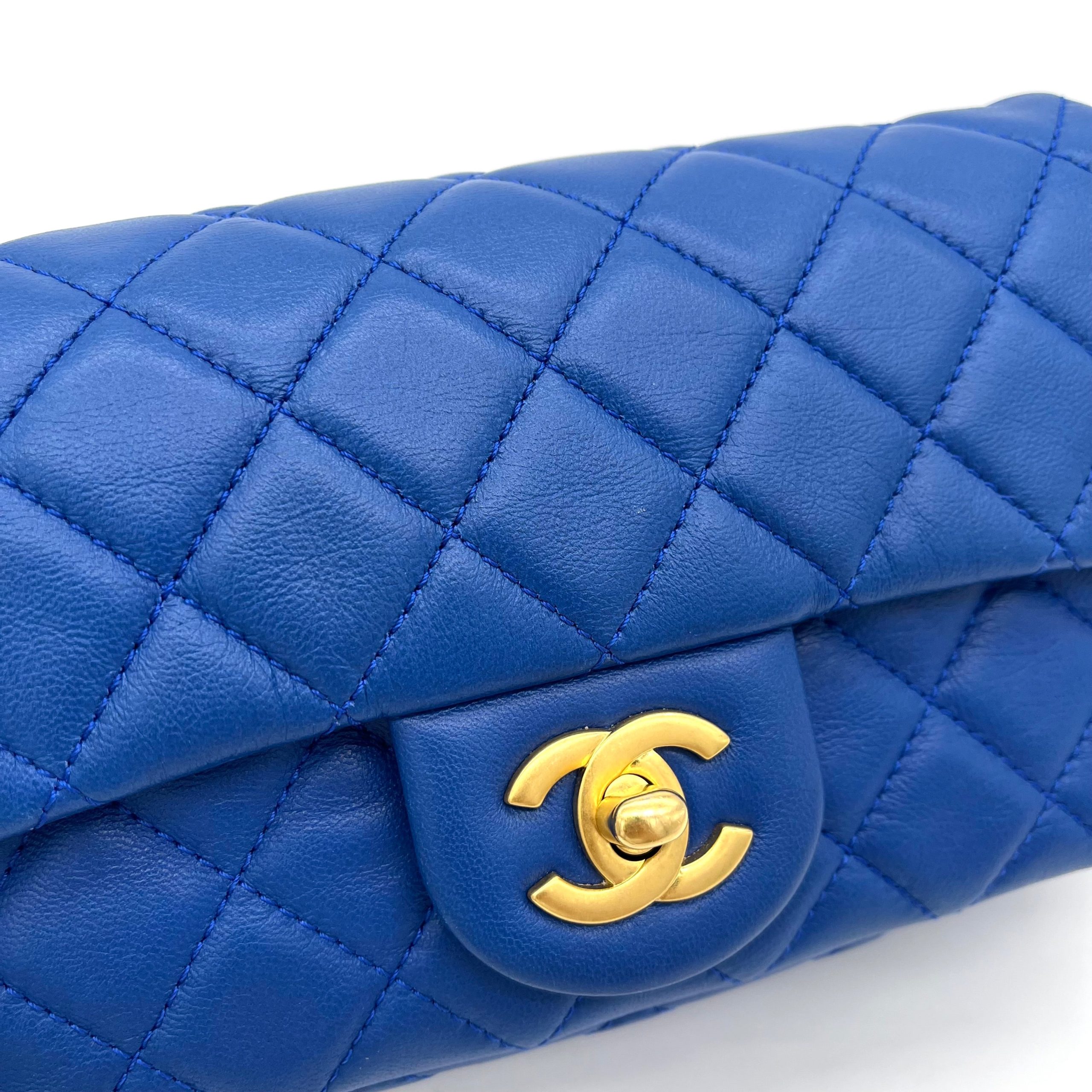 Chanel Lambskin Quilted Pearl Crush Mini Rectangular Flap Blue