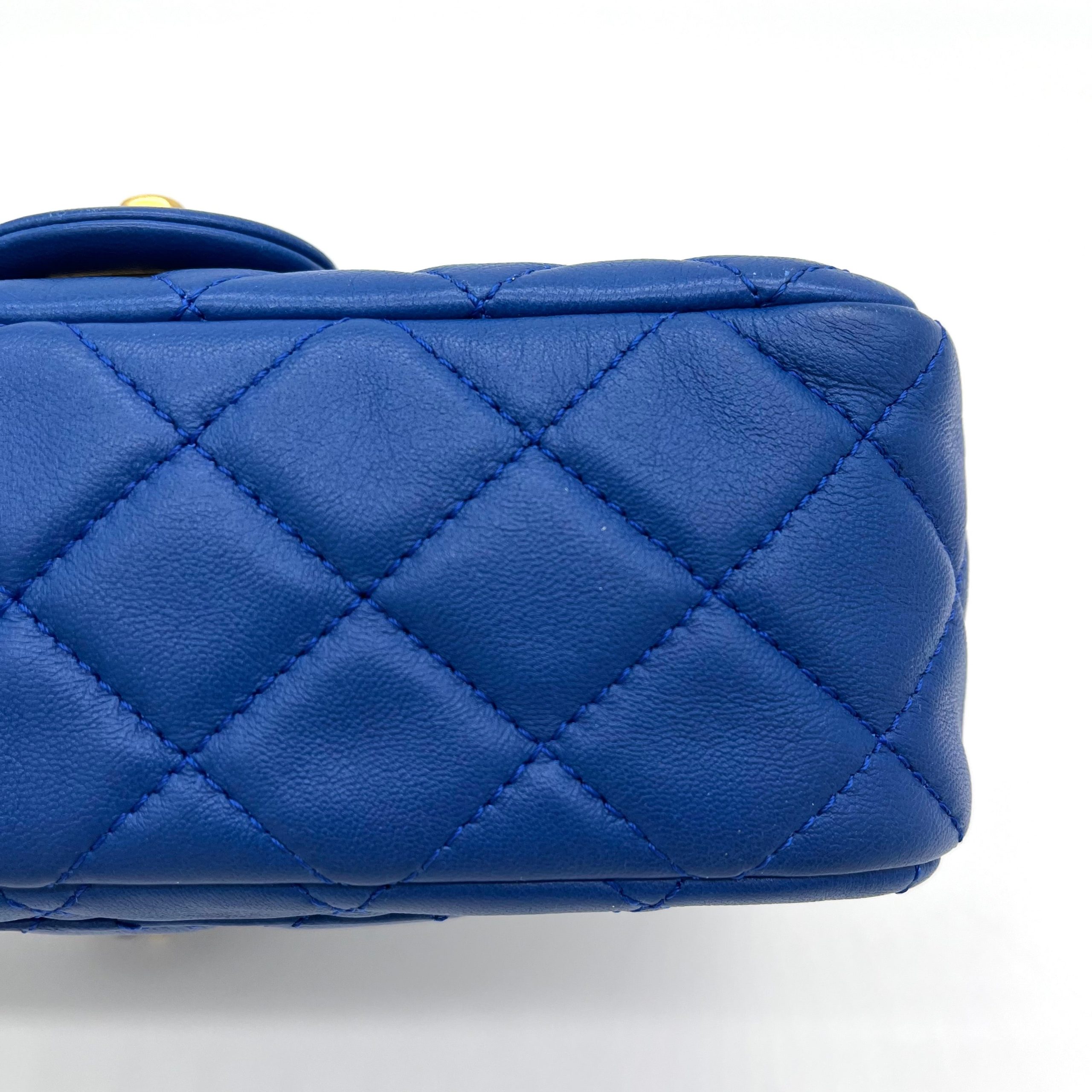 Chanel Lambskin Quilted Pearl Crush Mini Rectangular Flap Blue