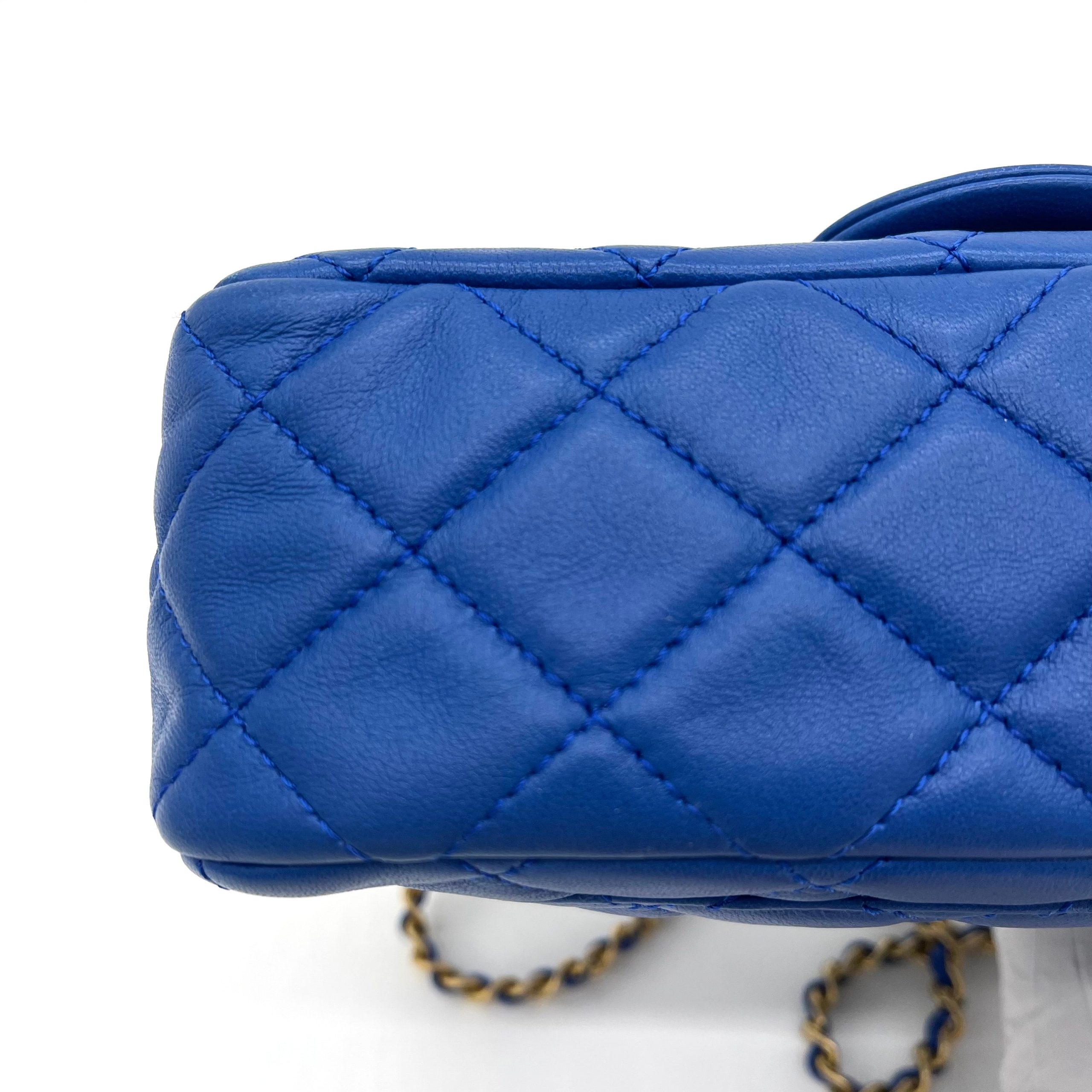 Chanel Lambskin Quilted Pearl Crush Mini Rectangular Flap Blue