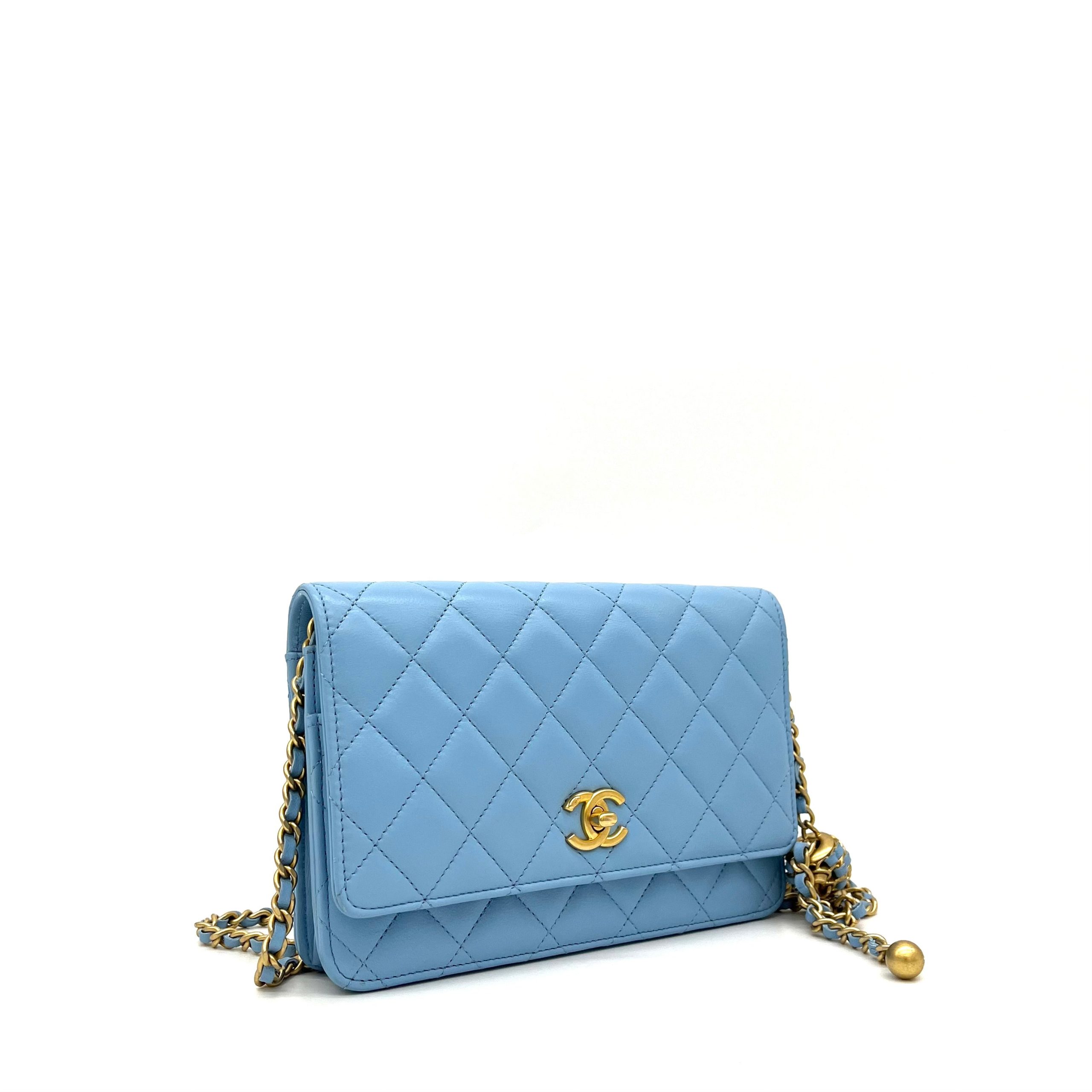 Chanel Lambskin Quilted Pearl Crush Mini Rectangular Flap Light Blue