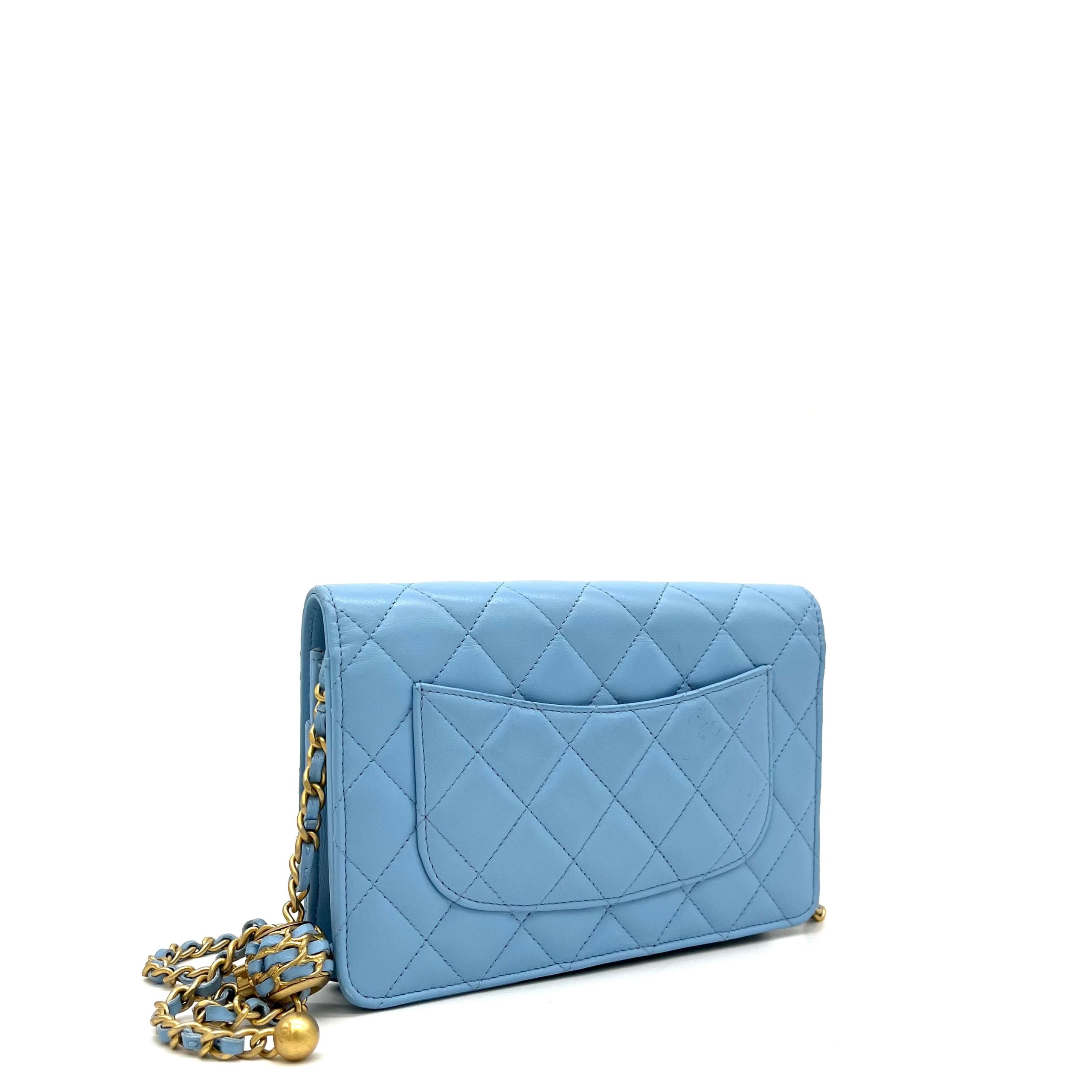 Chanel Lambskin Quilted Pearl Crush Mini Rectangular Flap Light Blue