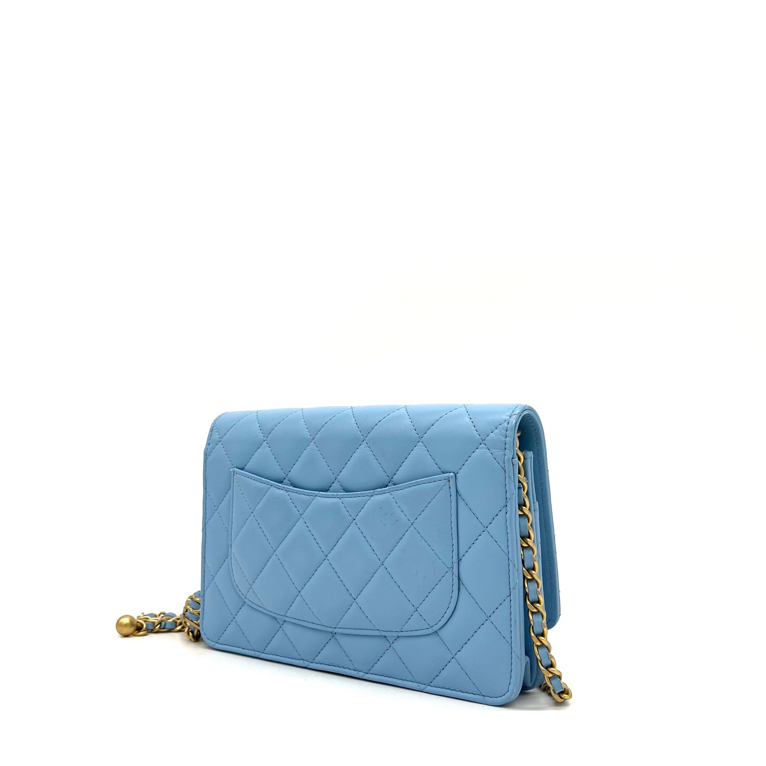 Chanel Lambskin Quilted Pearl Crush Mini Rectangular Flap Light Blue