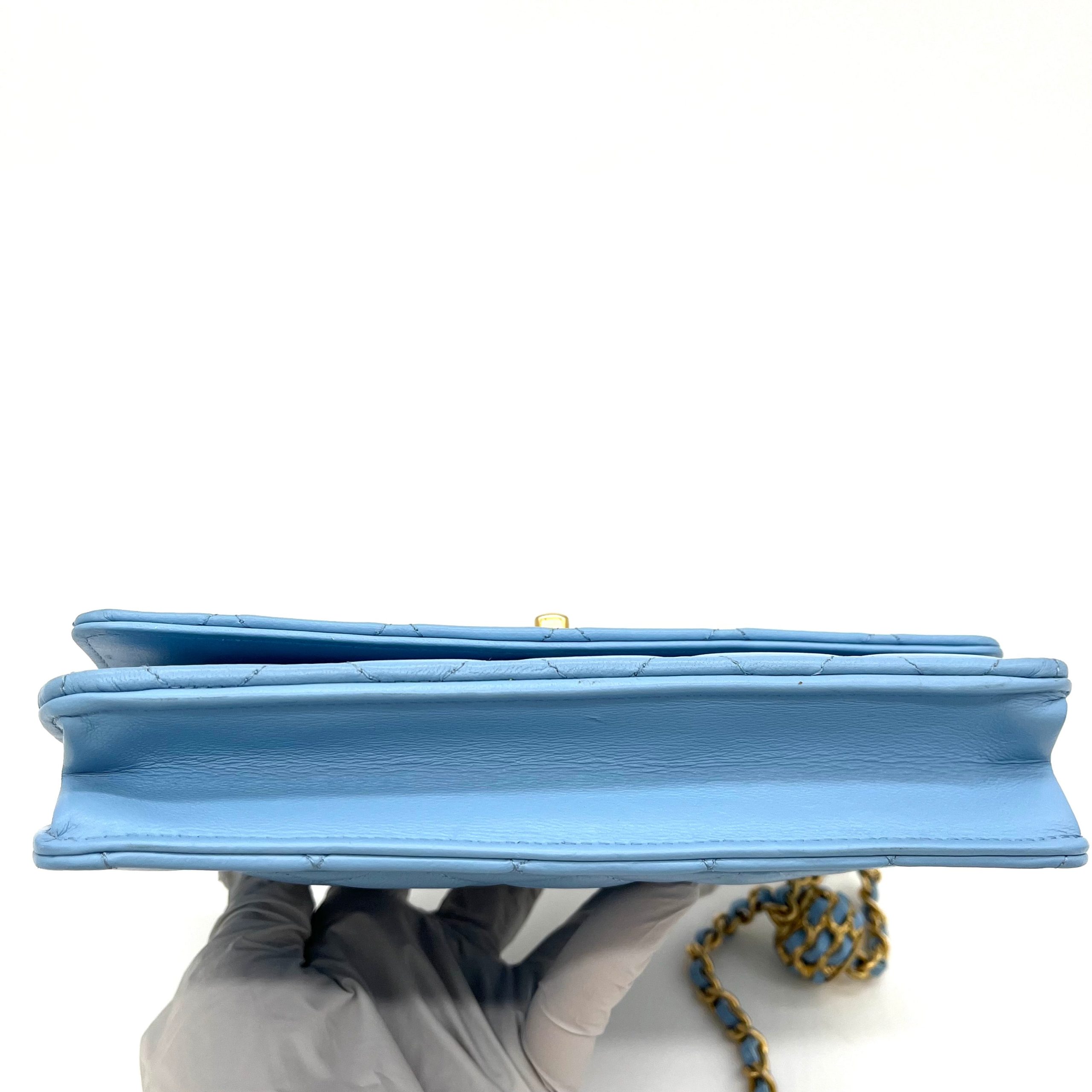 Chanel Lambskin Quilted Pearl Crush Mini Rectangular Flap Light Blue