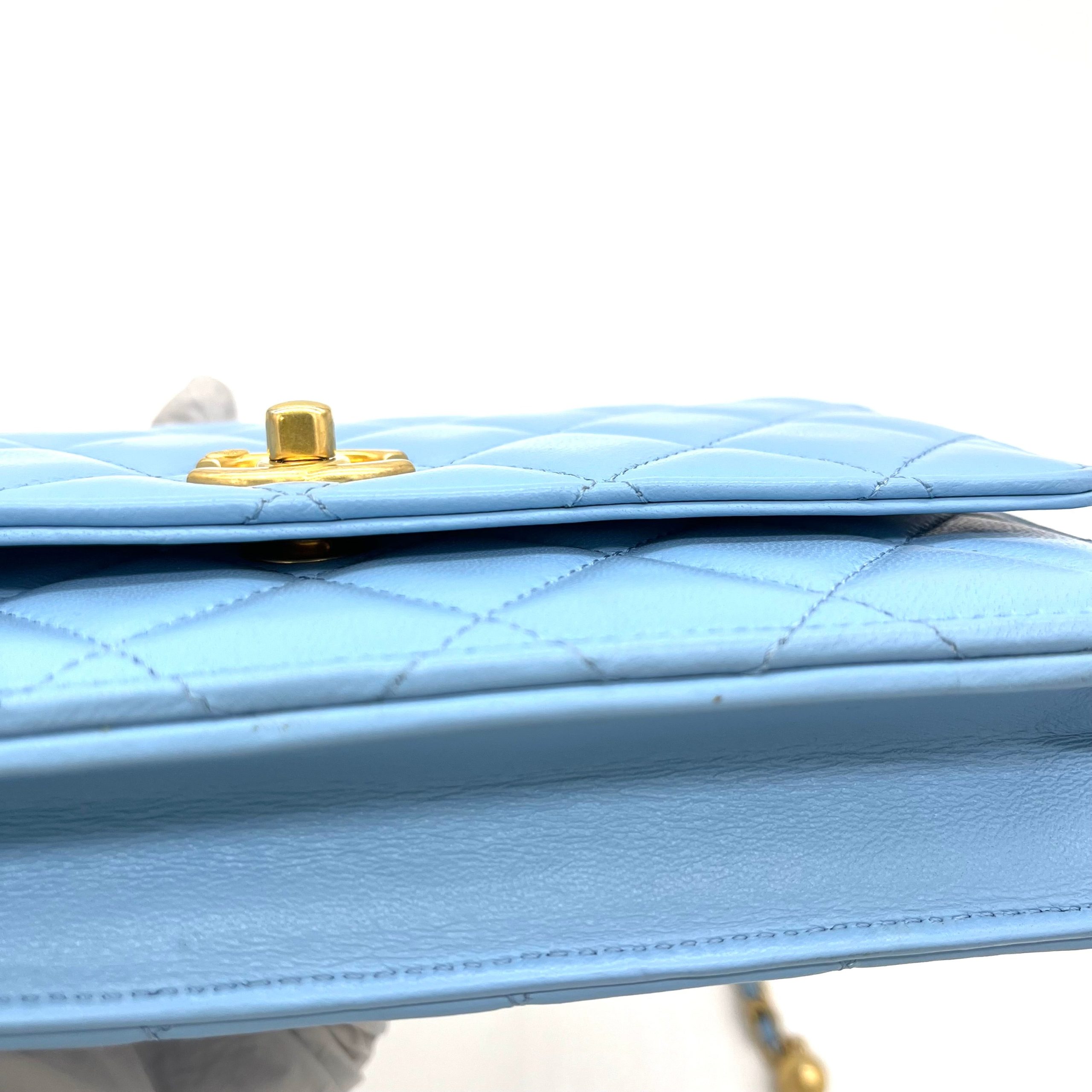 Chanel Lambskin Quilted Pearl Crush Mini Rectangular Flap Light Blue