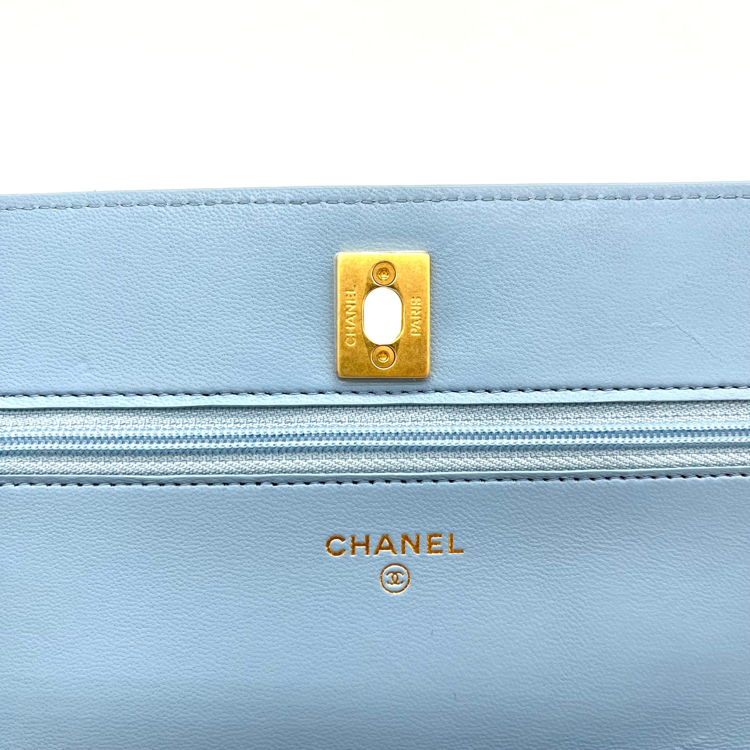 Chanel Lambskin Quilted Pearl Crush Mini Rectangular Flap Light Blue