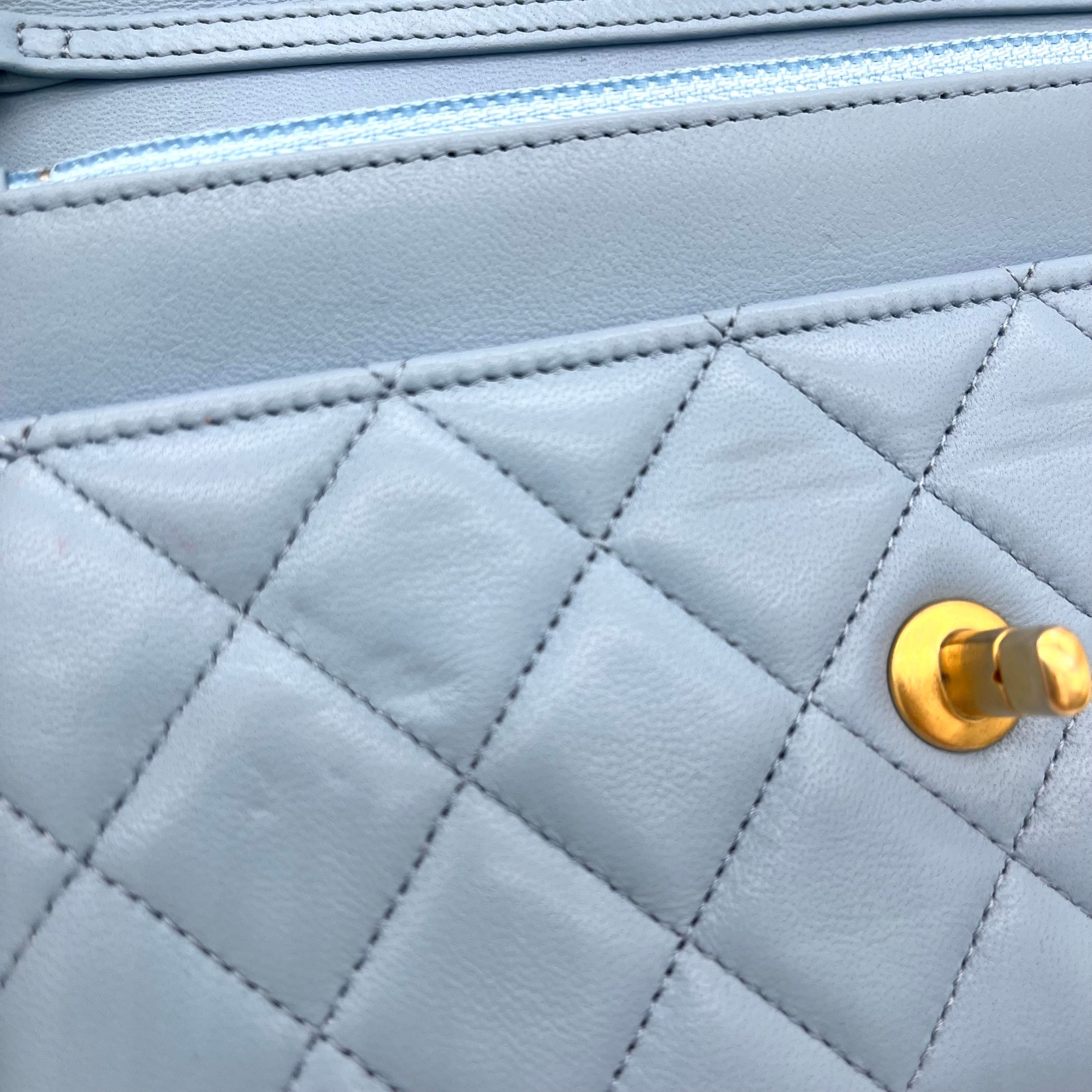 Chanel Lambskin Quilted Pearl Crush Mini Rectangular Flap Light Blue