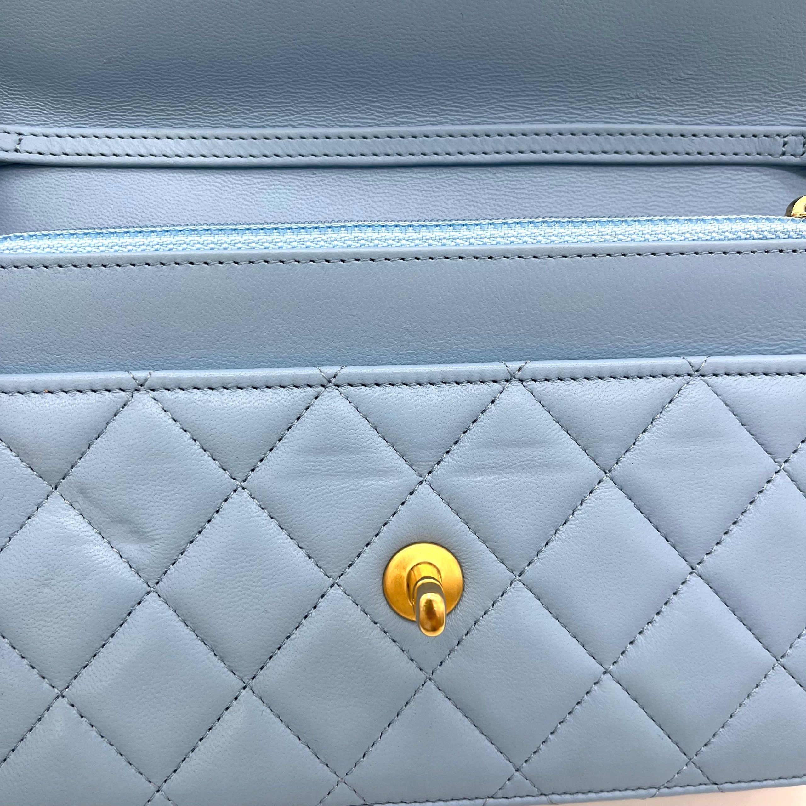 Chanel Lambskin Quilted Pearl Crush Mini Rectangular Flap Light Blue