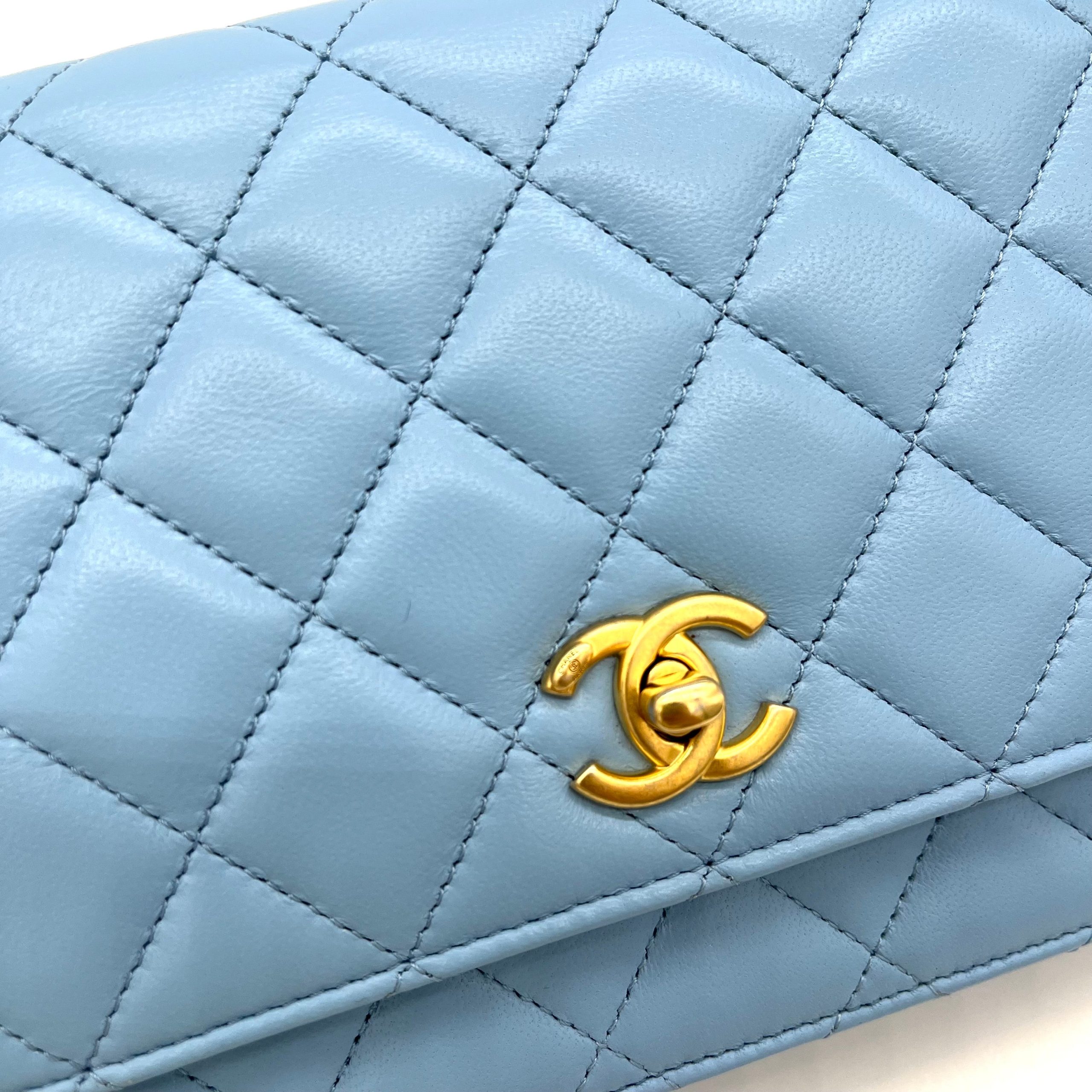 Chanel Lambskin Quilted Pearl Crush Mini Rectangular Flap Light Blue