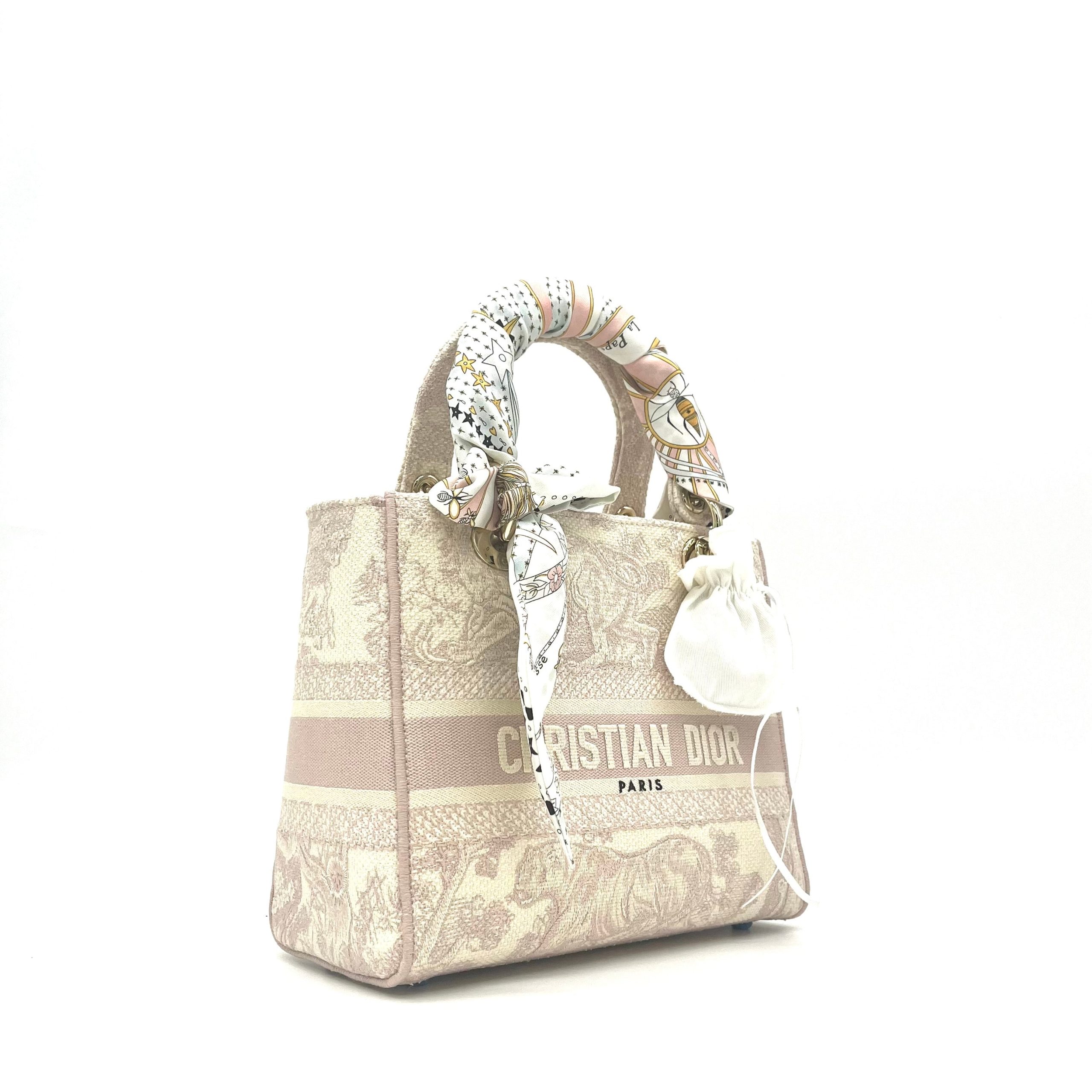 Christian Dior Canvas Toile De Jouy Reverse Embroidered Medium Lady D-Lite Rose