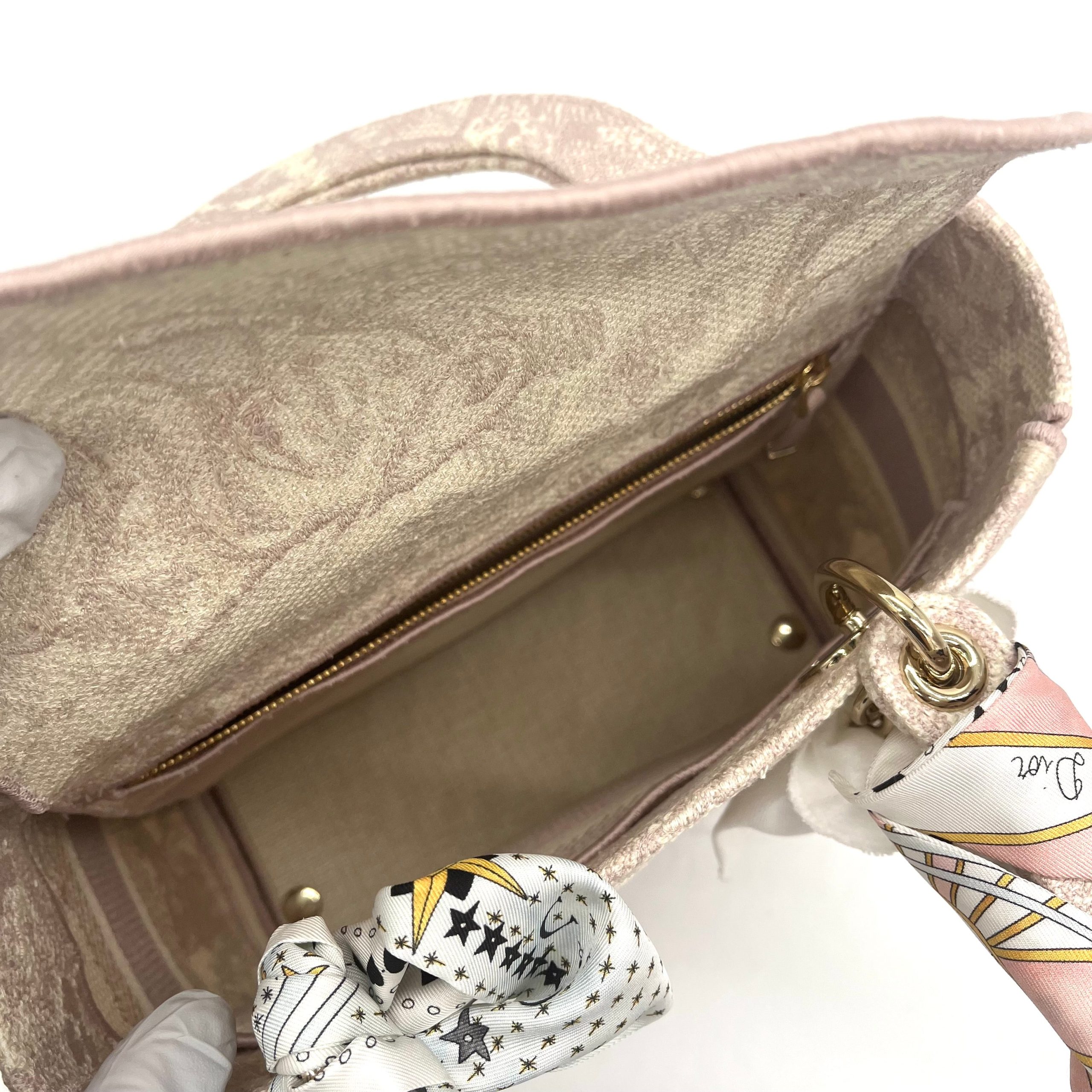 Christian Dior Canvas Toile De Jouy Reverse Embroidered Medium Lady D-Lite Rose