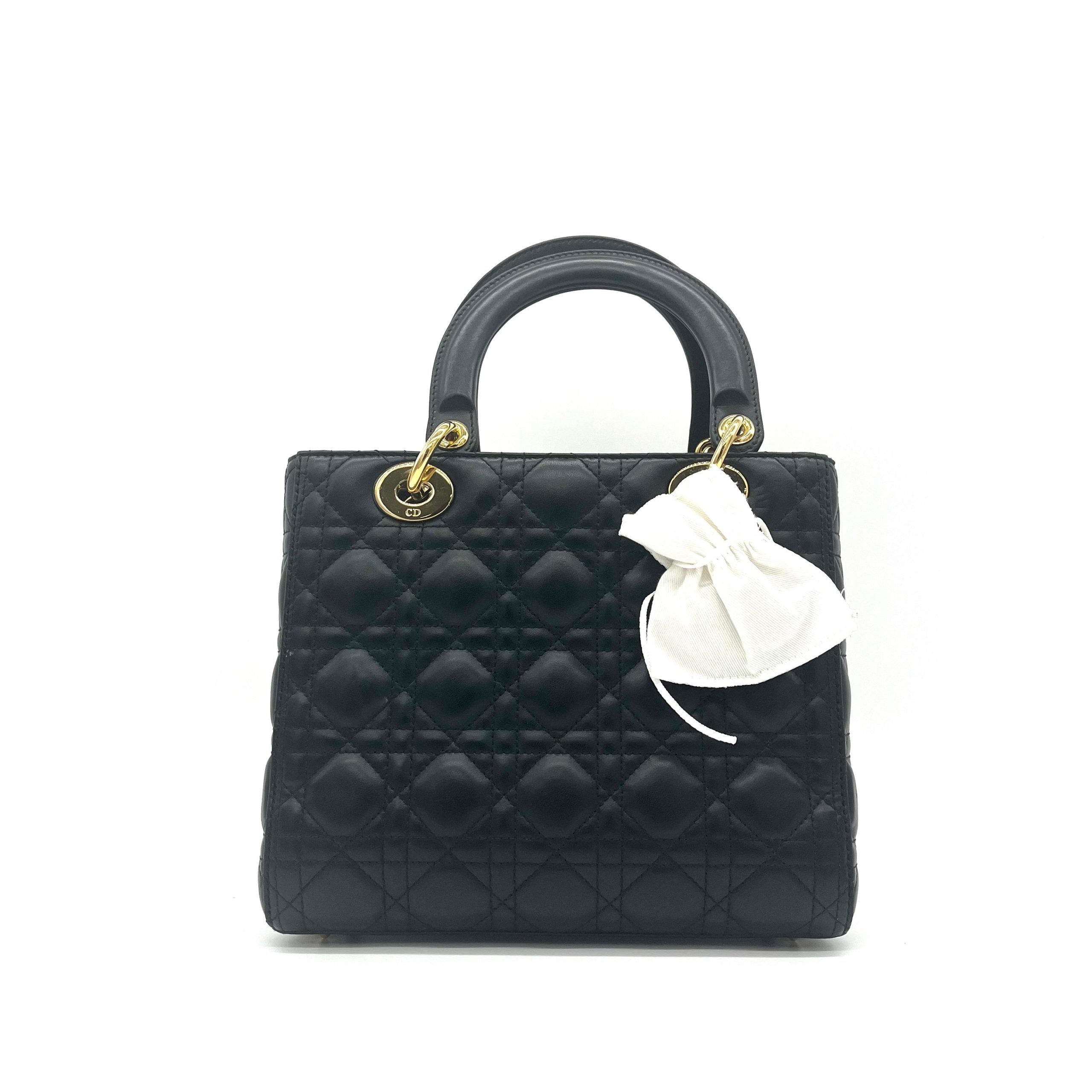 Christian Dior Lambskin Cannage Medium Lady Dior Black