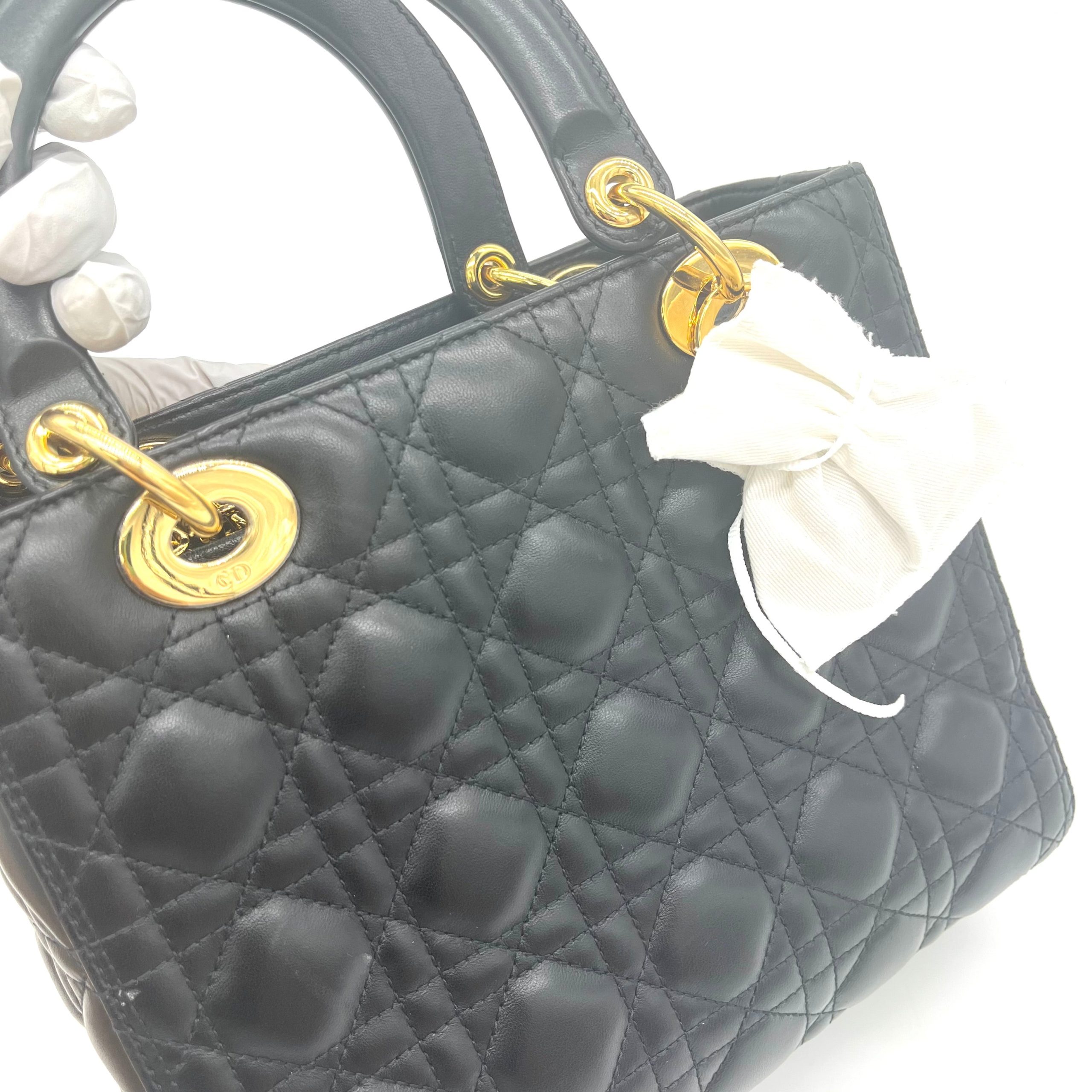 Christian Dior Lambskin Cannage Medium Lady Dior Black