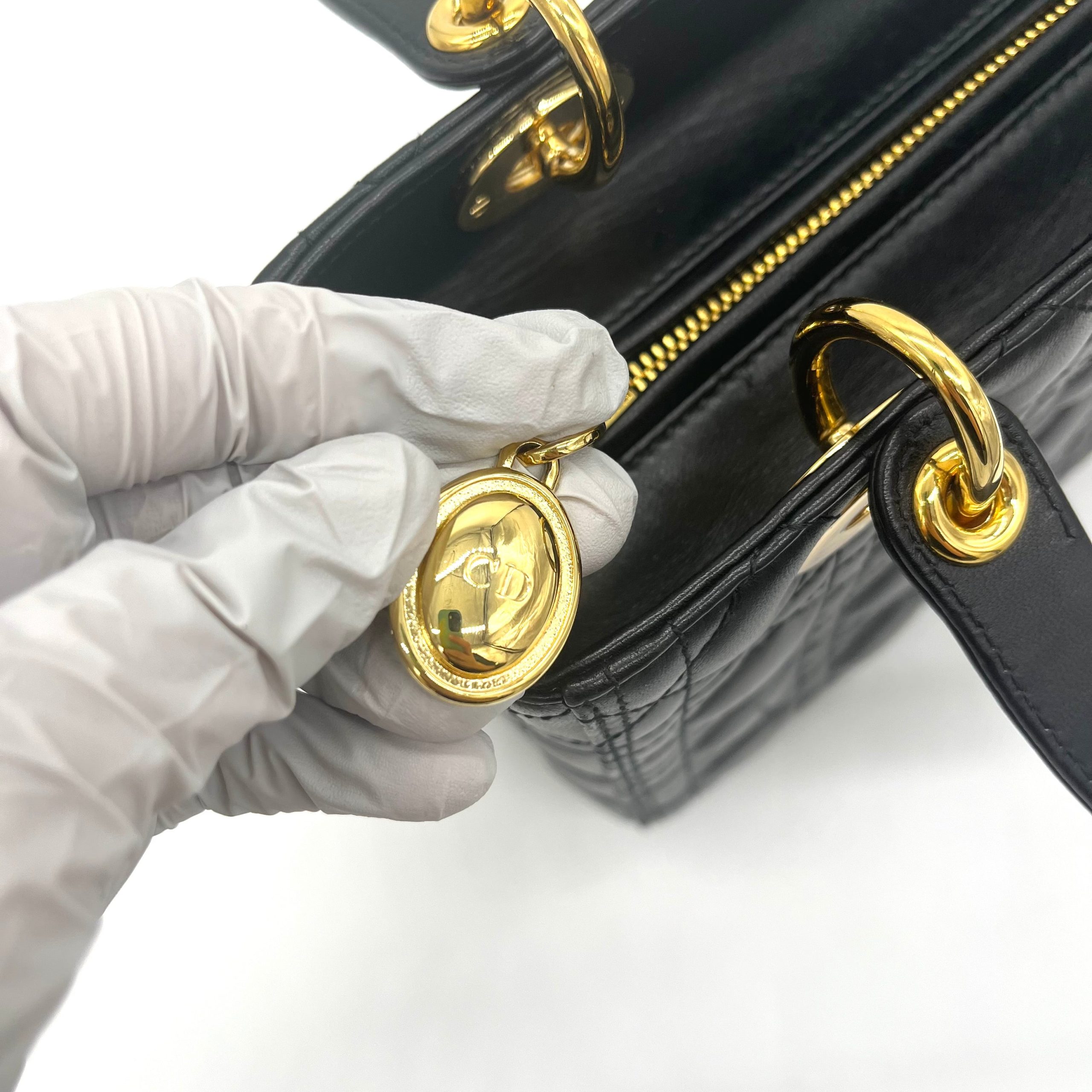 Christian Dior Lambskin Cannage Medium Lady Dior Black