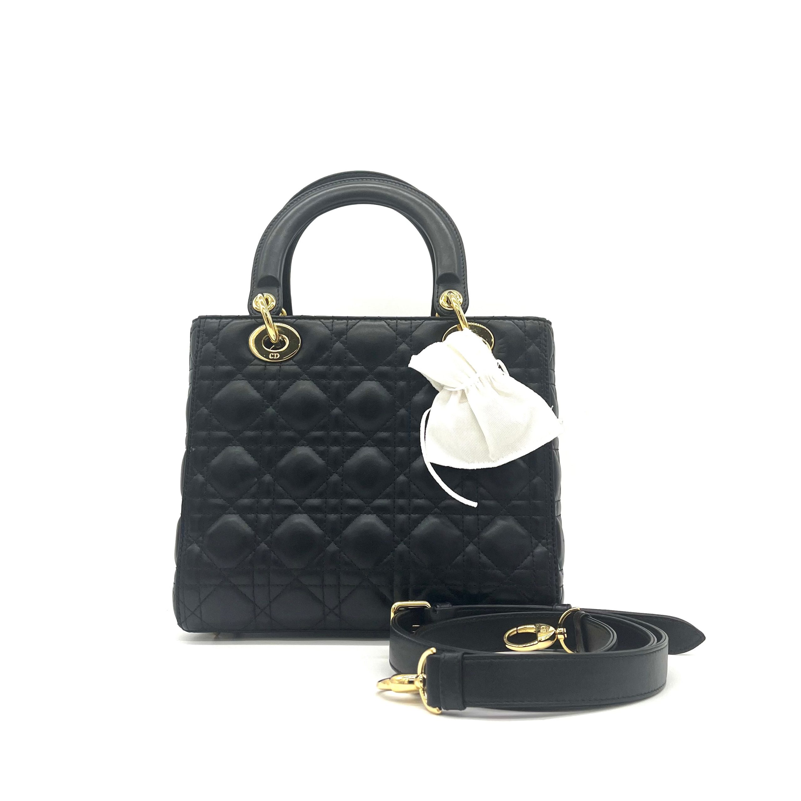 Christian Dior Lambskin Cannage Medium Lady Dior Black