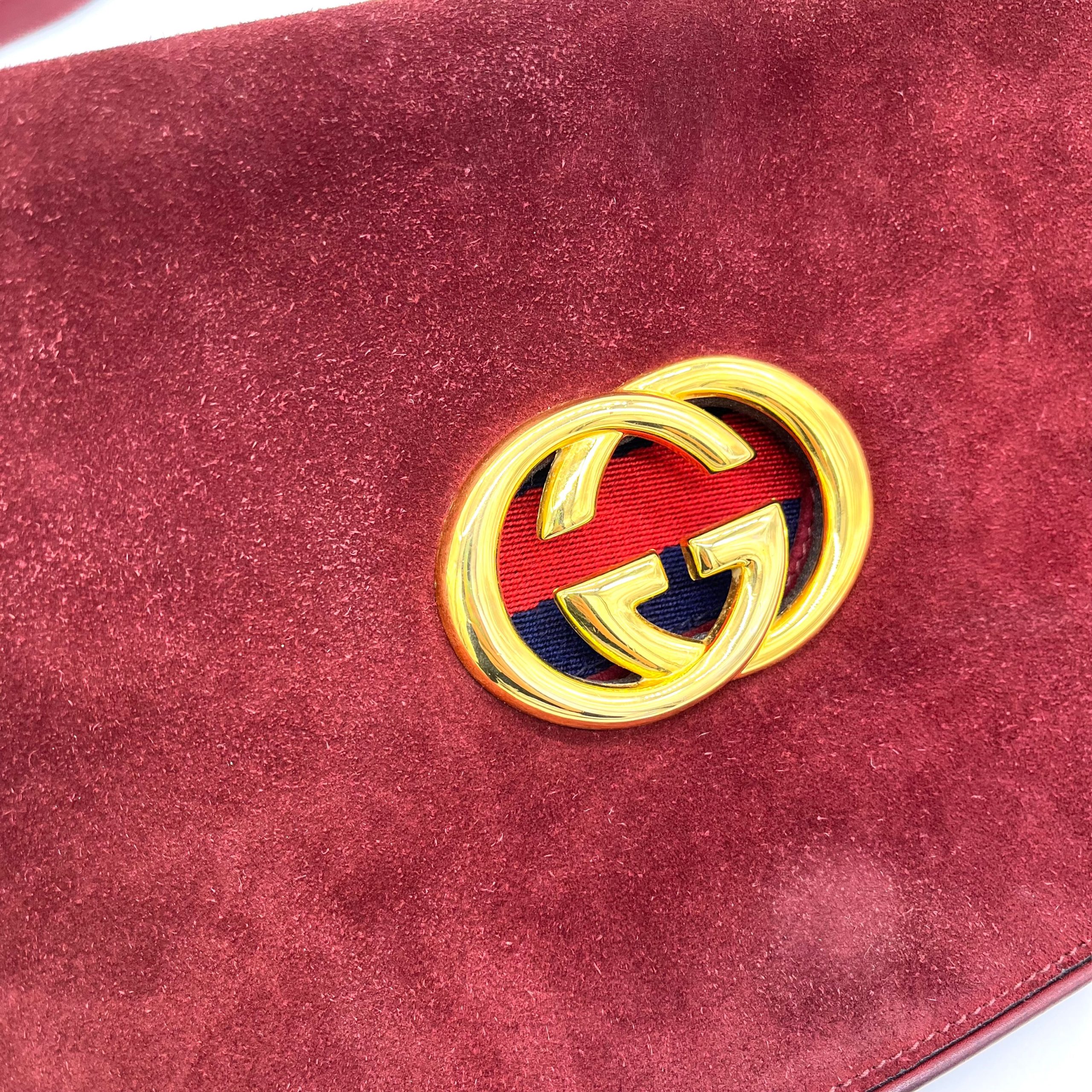 GUCCI Red GG Logo Shoulder Bag suede Vintage