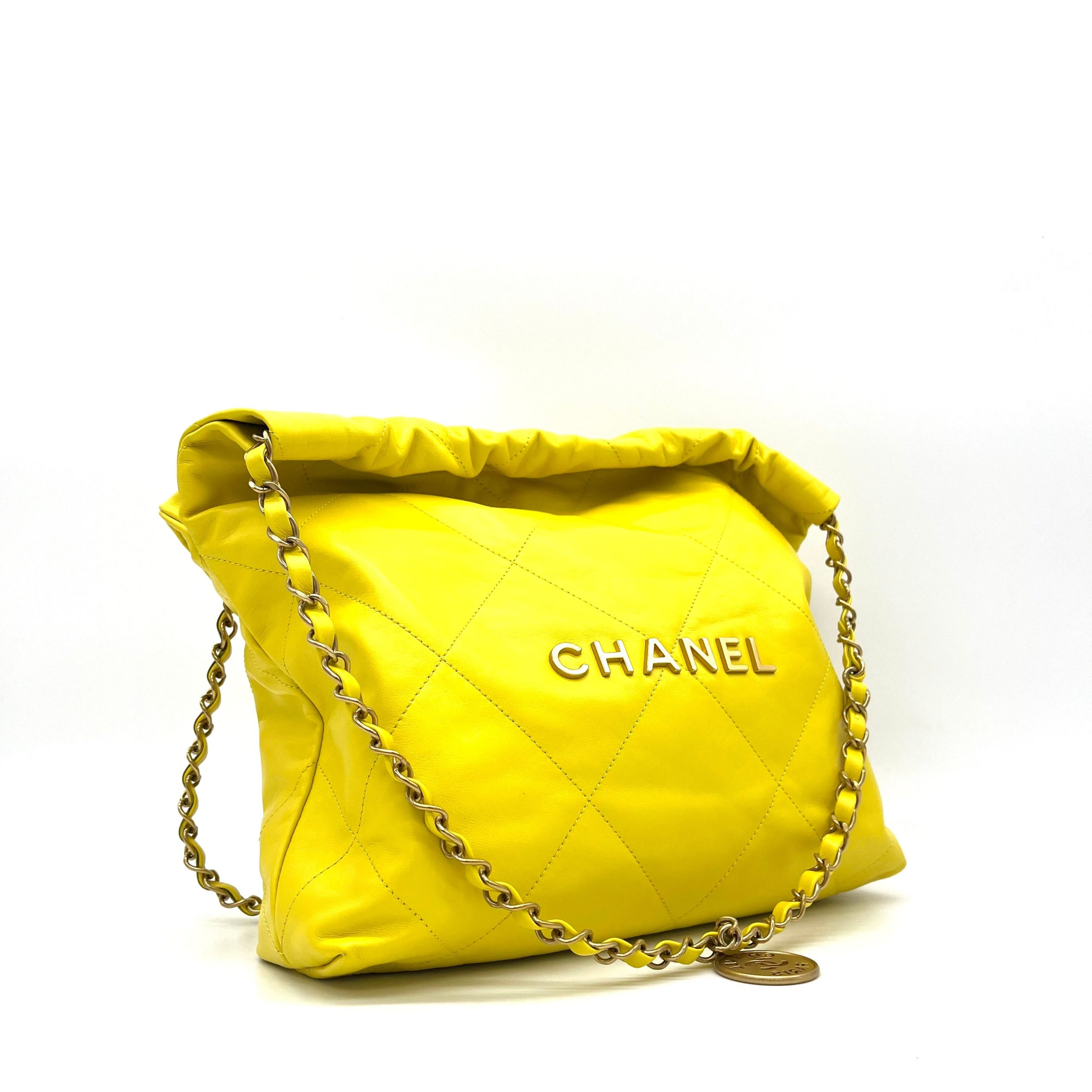 Chanel Shiny Calfskin Quilted Small Chanel 22 Yellow 2023