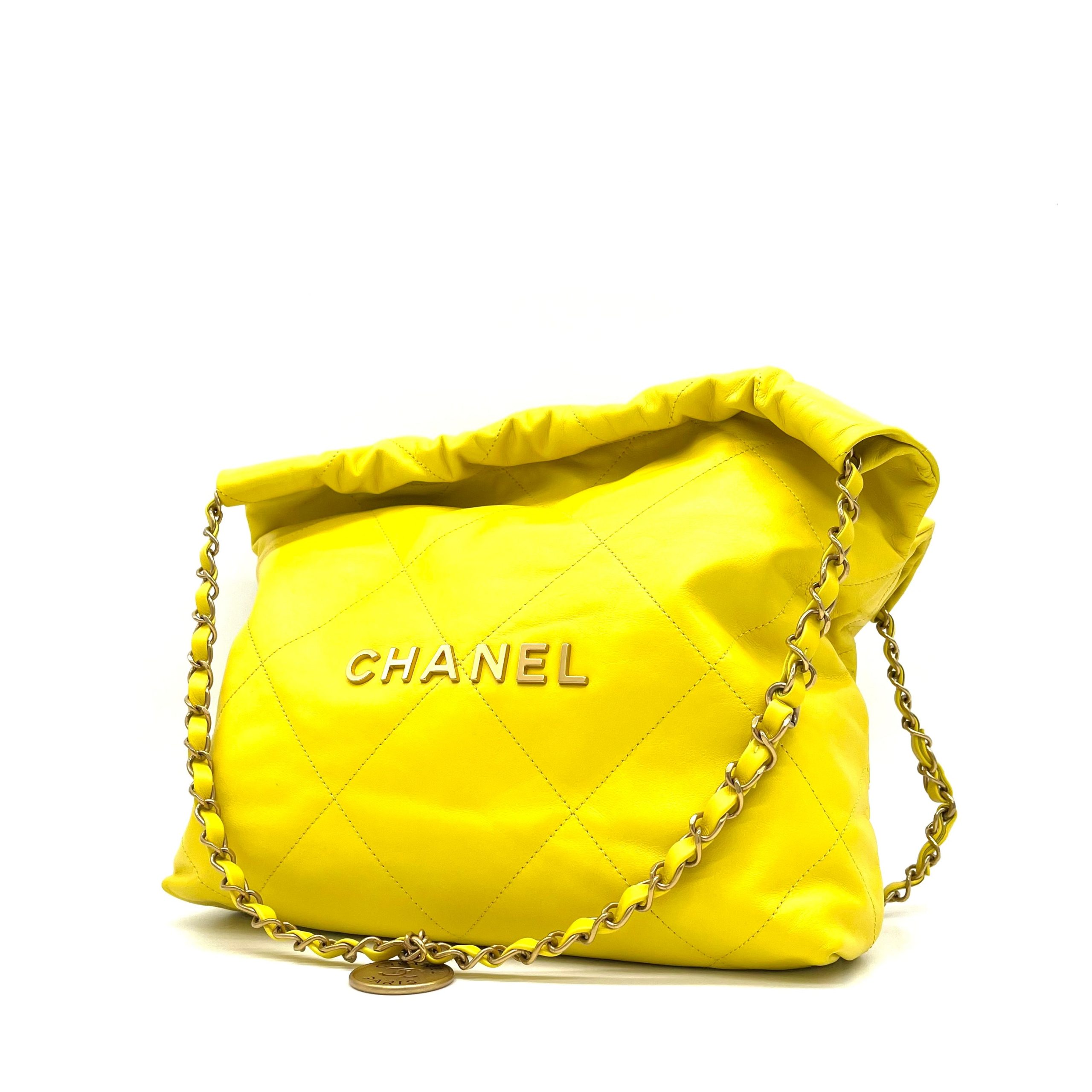 Chanel Shiny Calfskin Quilted Small Chanel 22 Yellow 2023